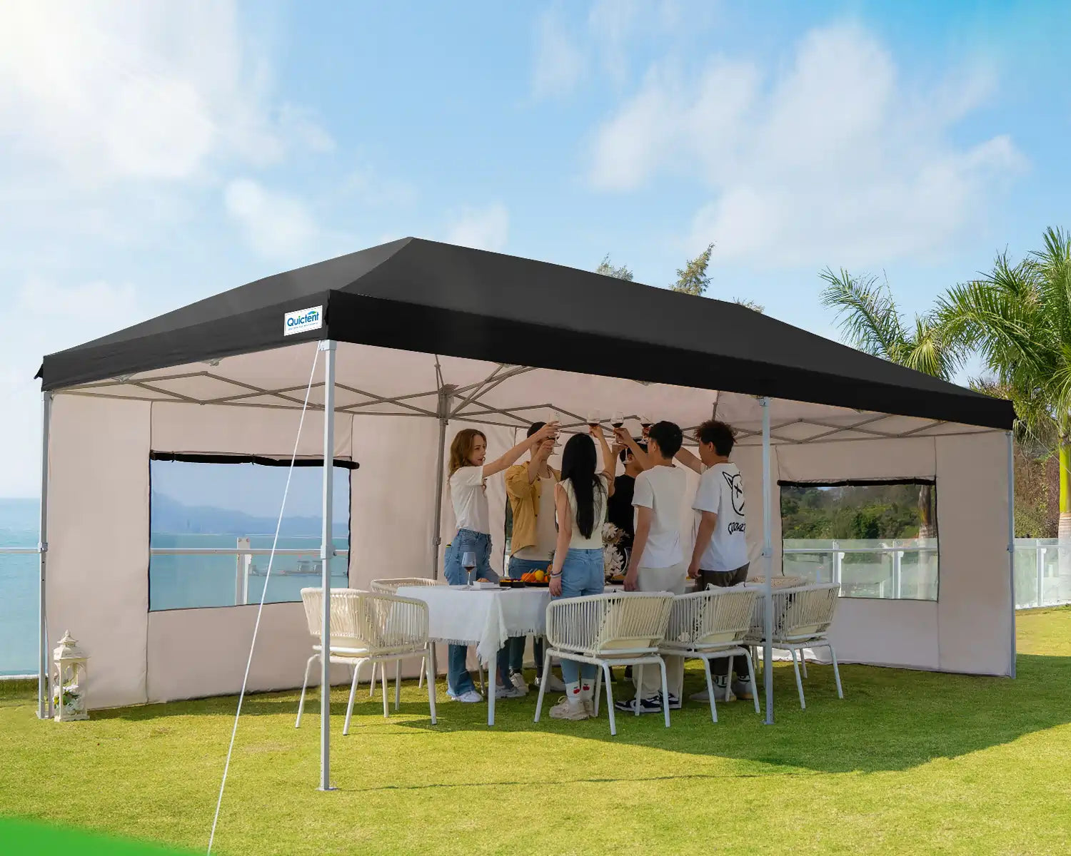 Black 10x20 pop up tent with sidewall#color_black