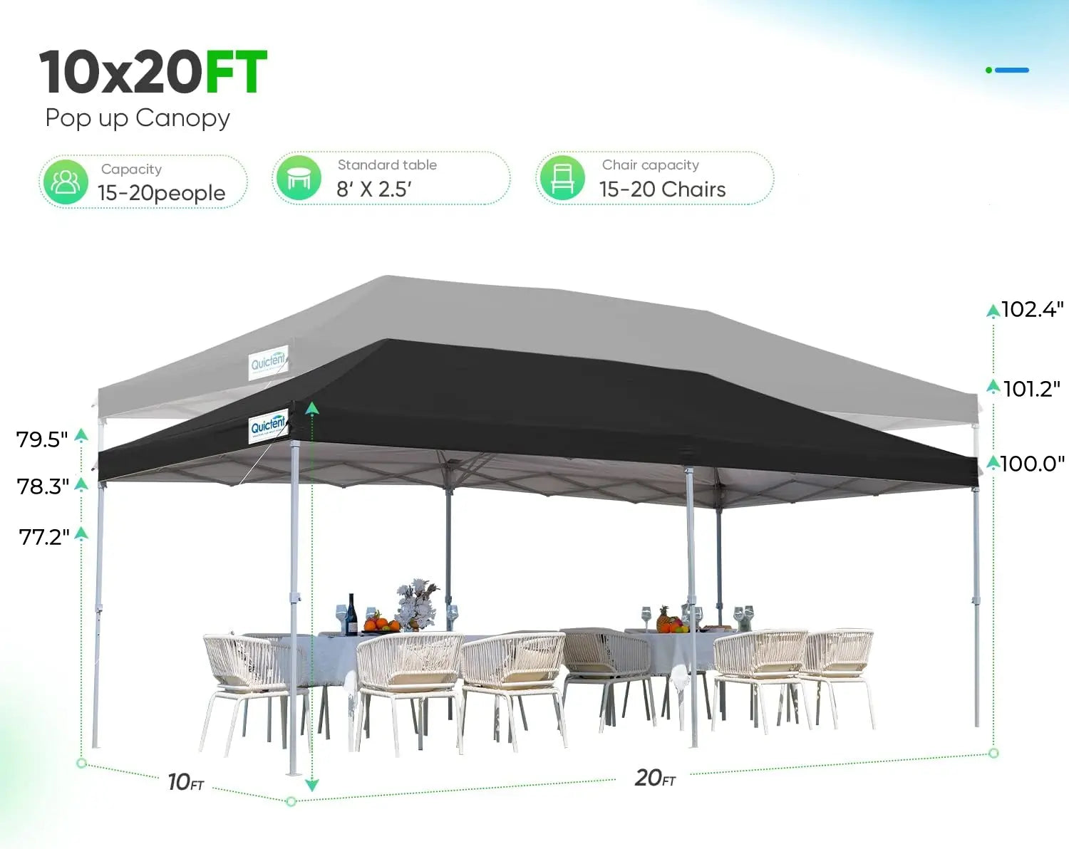 Black 10x20 canopy 3 height options#color_black