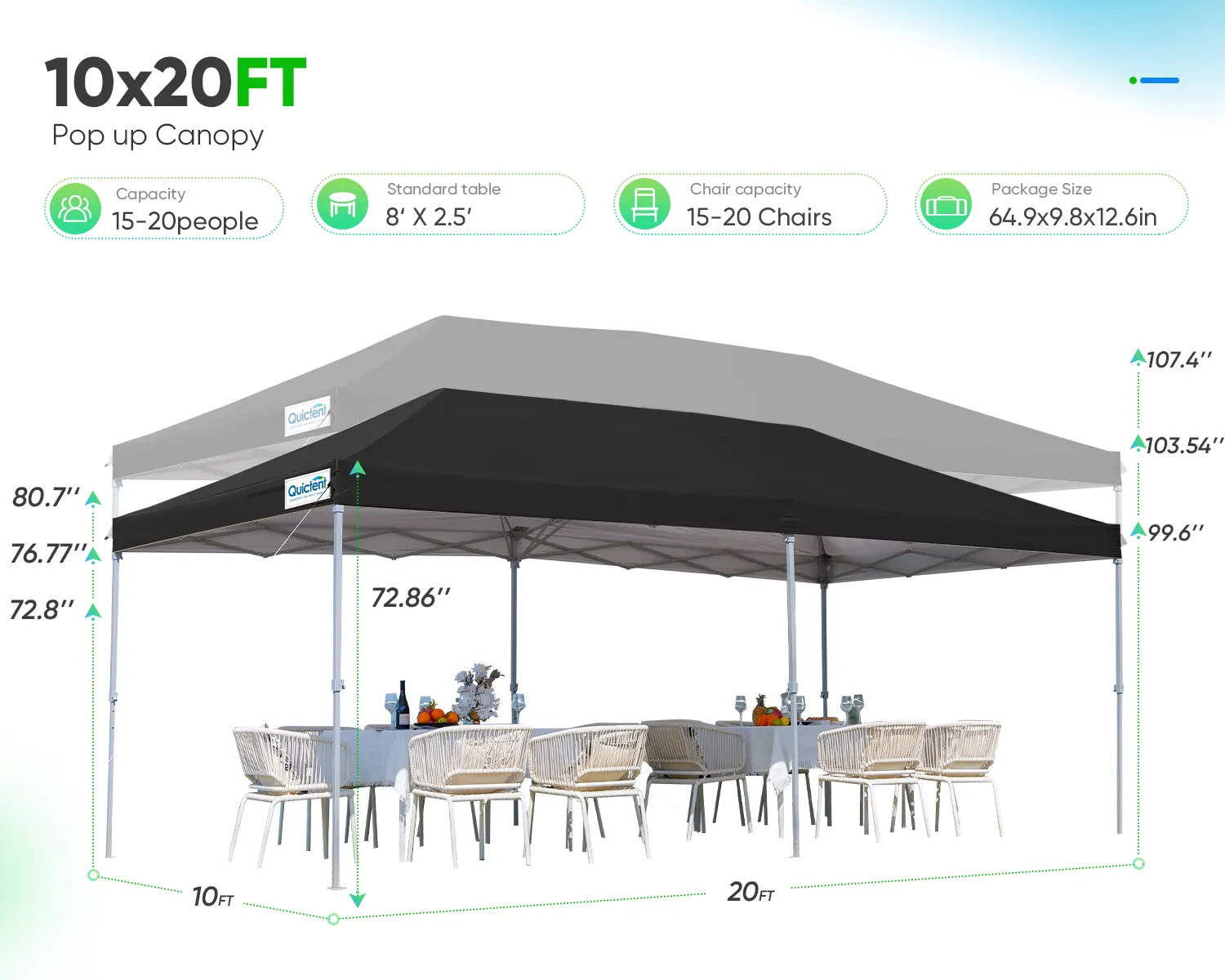Black 10x20 canopy 3 height options#color_black