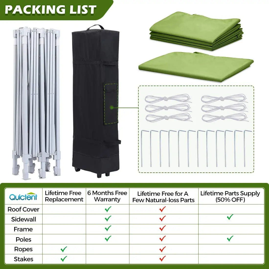 green 10x20 canopy warranty#color_green