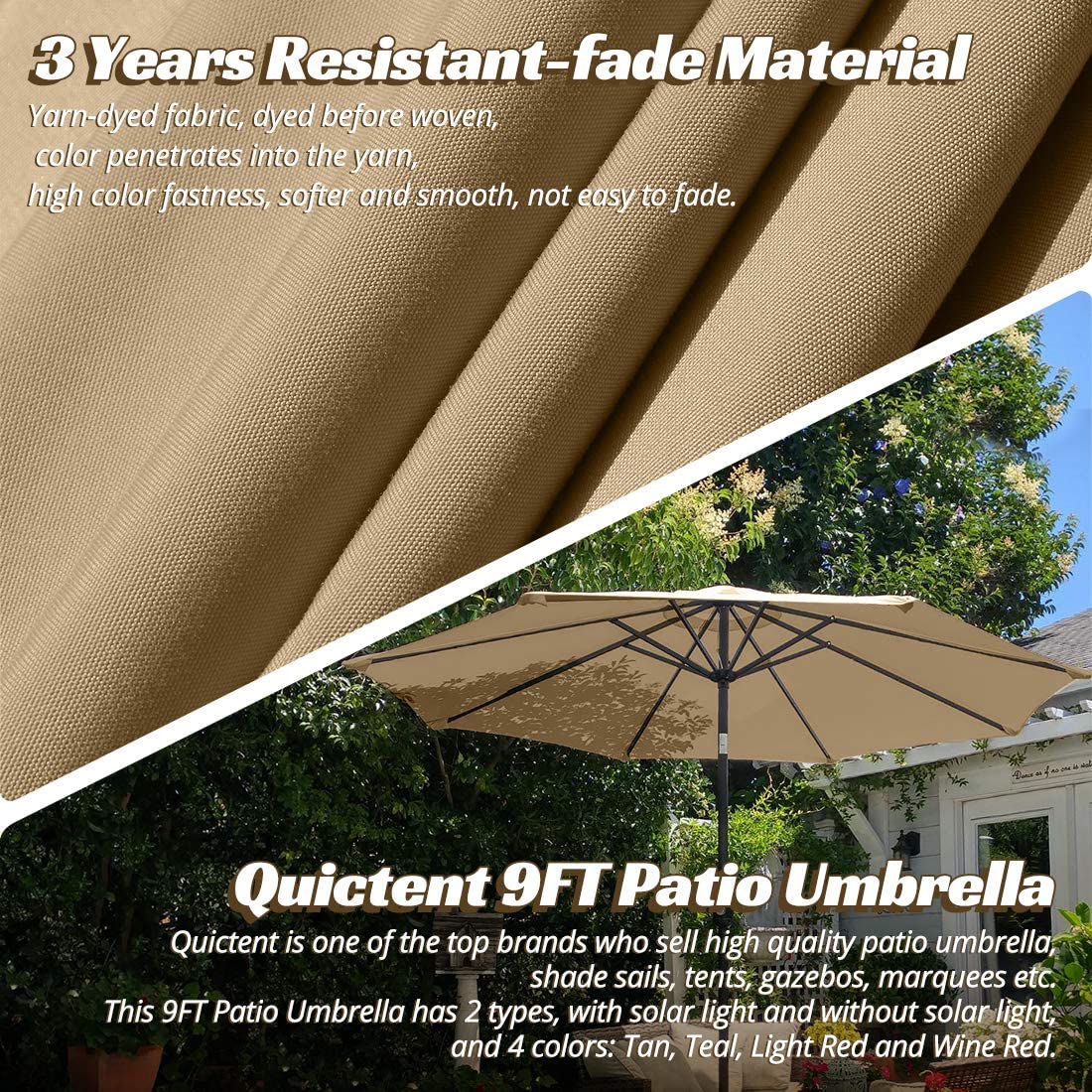 patio umbrella 3 years resistant-fade material#color_tan