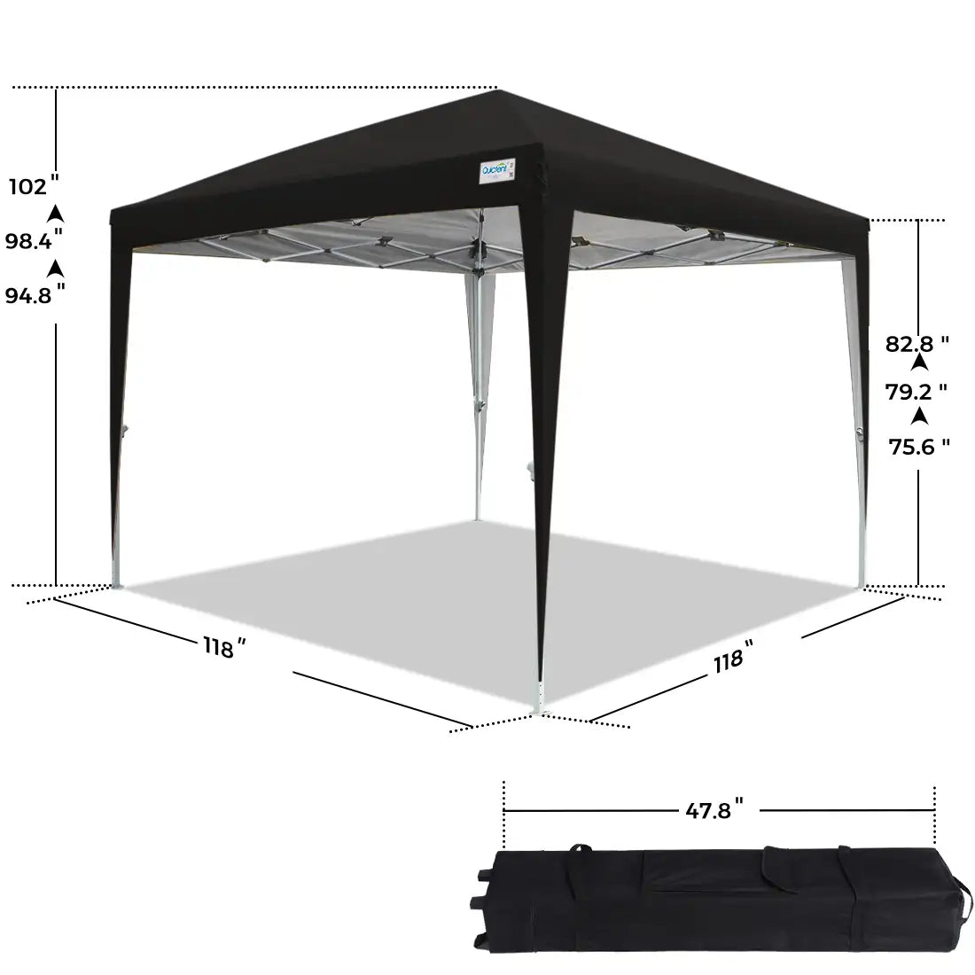Black 10x10 pop up tent no sidewall size#color_black