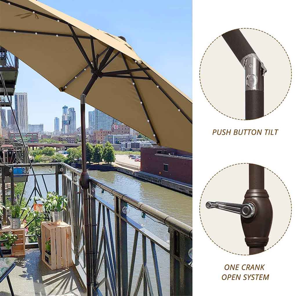 Easy to set up 9' Patio Umbrella with Lights#color_tan