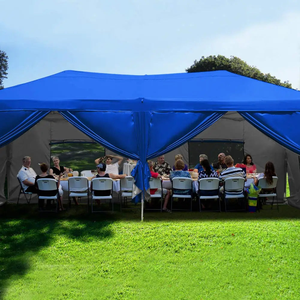 blue 10x20 pop up canopy outside#color_royal blue