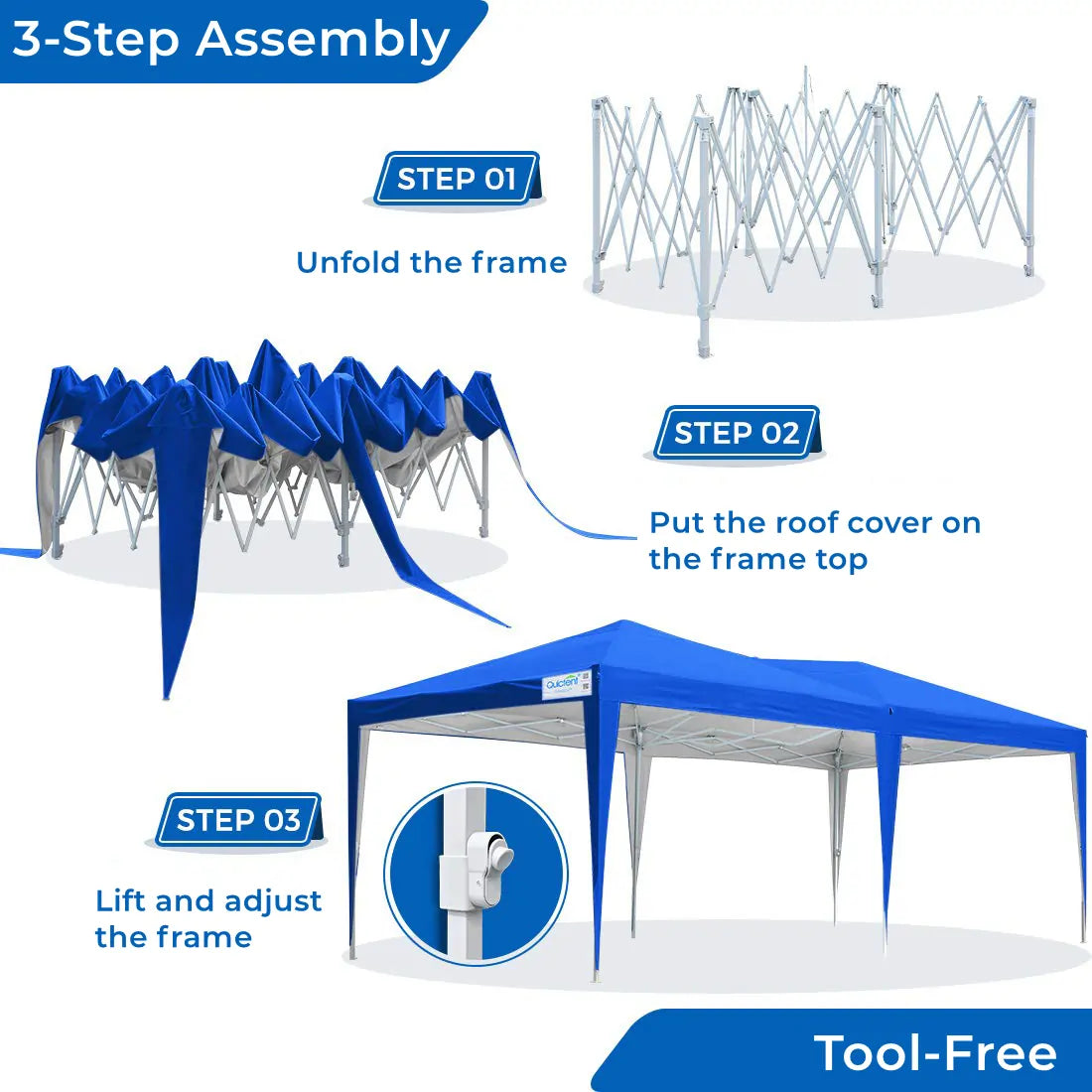 blue 10x20 canopy assembly steps#color_royal blue