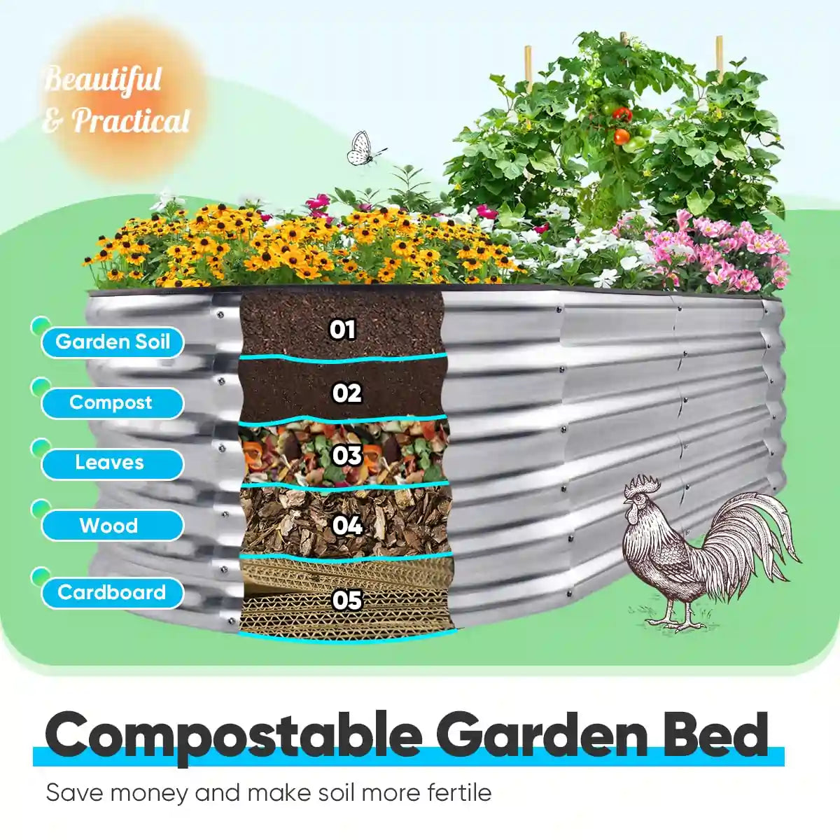 mulfuntional silver garden bed#color_silver