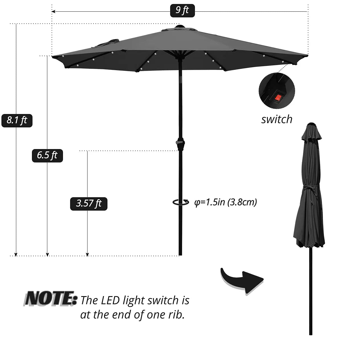 grey solar umbrella size#color_grey
