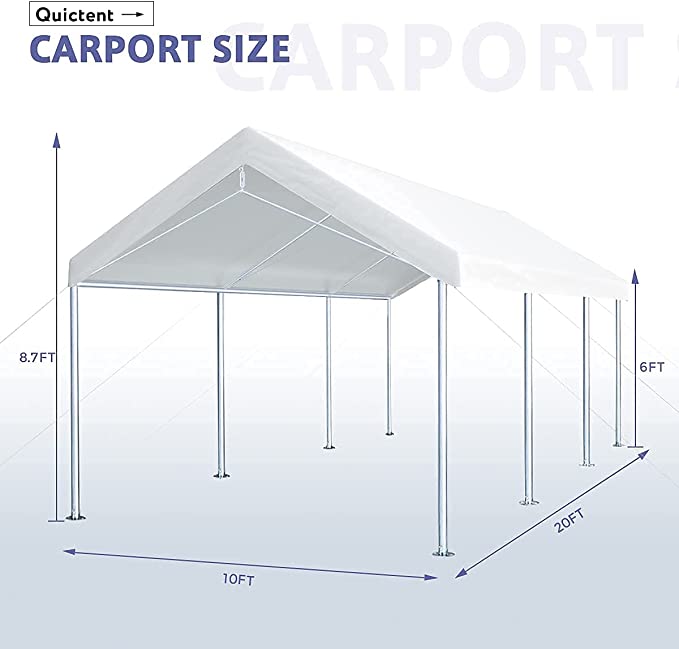 20' x 10' Upgraded Heavy-duty Carport Canopy Size#color_white