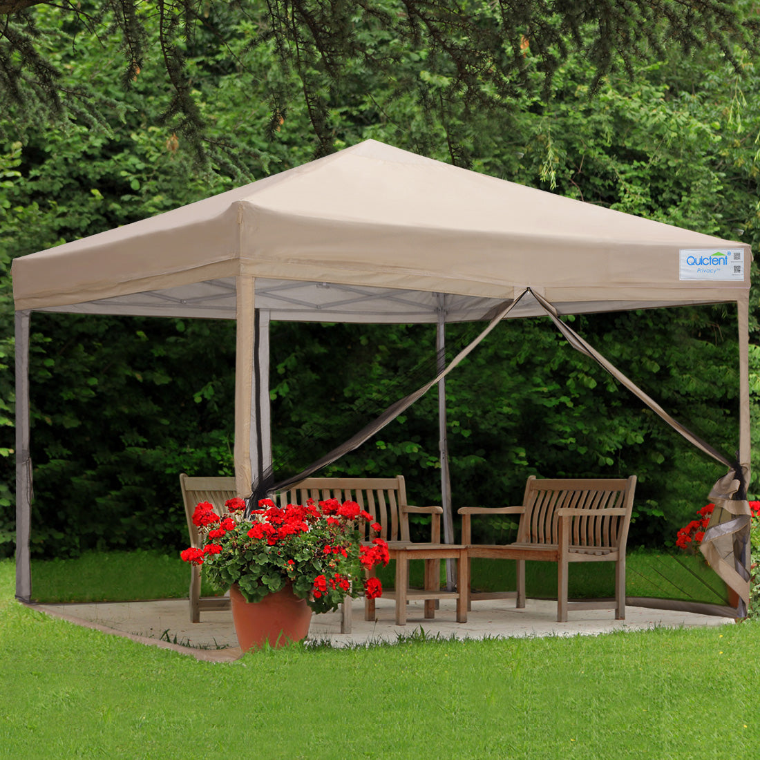 pop up canopy with netting#color_tan