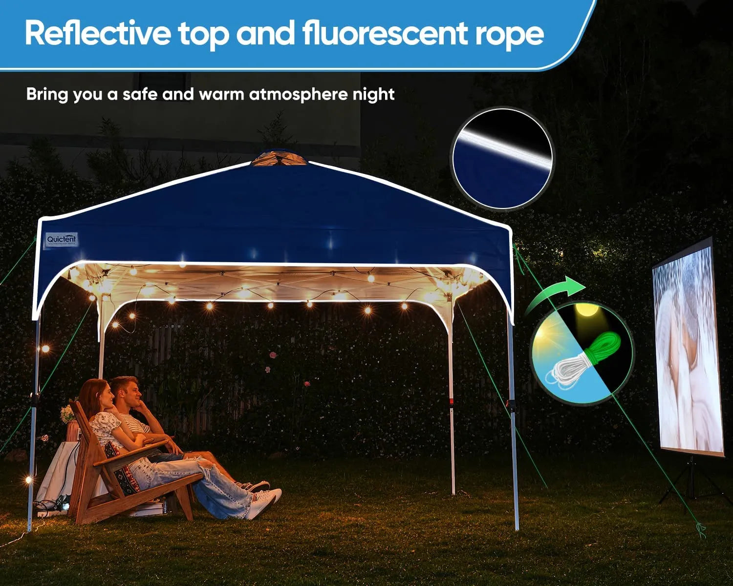 Blue 10x10 event tent with reflective top and fluorescent rope#color_blue