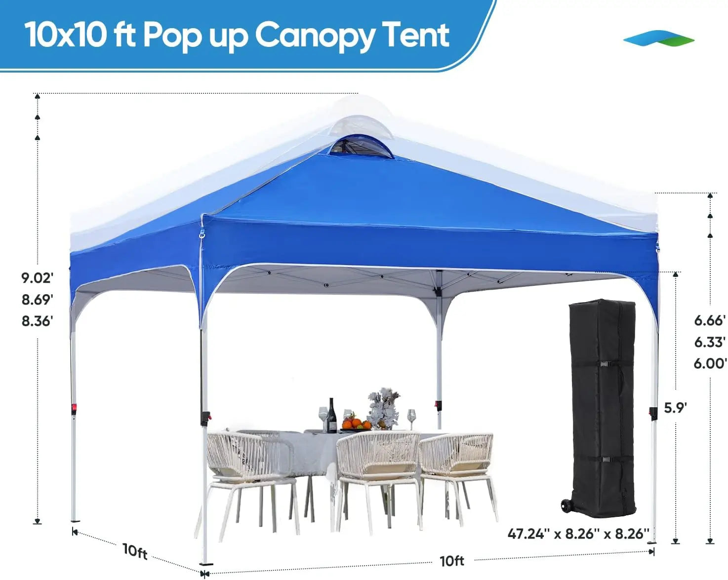10x10 Pop up Event Canopy Tent with Vent 1 2 Person Easy Set up
