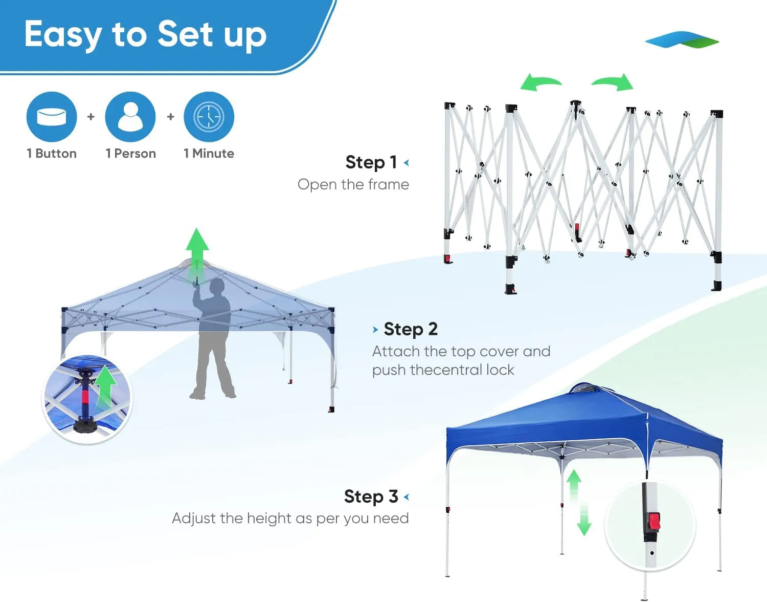 10x10 Pop up Event Canopy Tent with Vent 1 2 Person Easy Set up