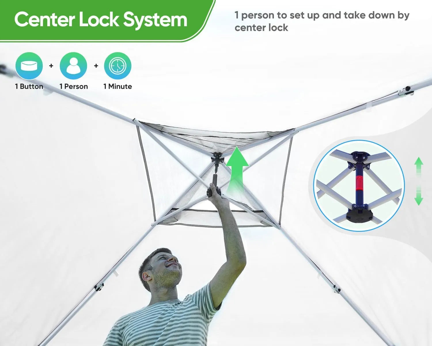 White and Green canopy tent has center lock#color_white&green