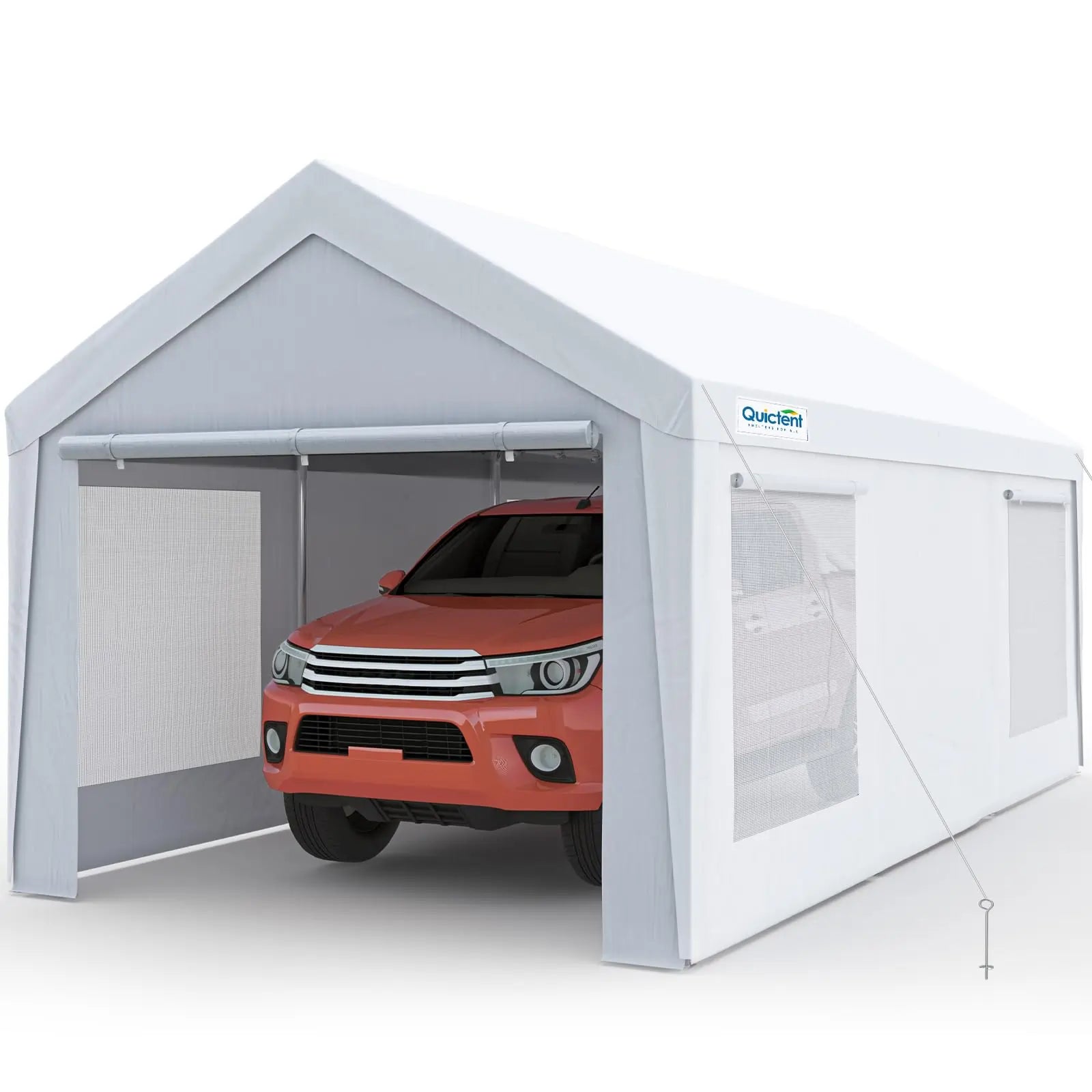 Quictent 10x20 ft Heavy Duty Carport with Roll-up Ventilated Windows White#color_white