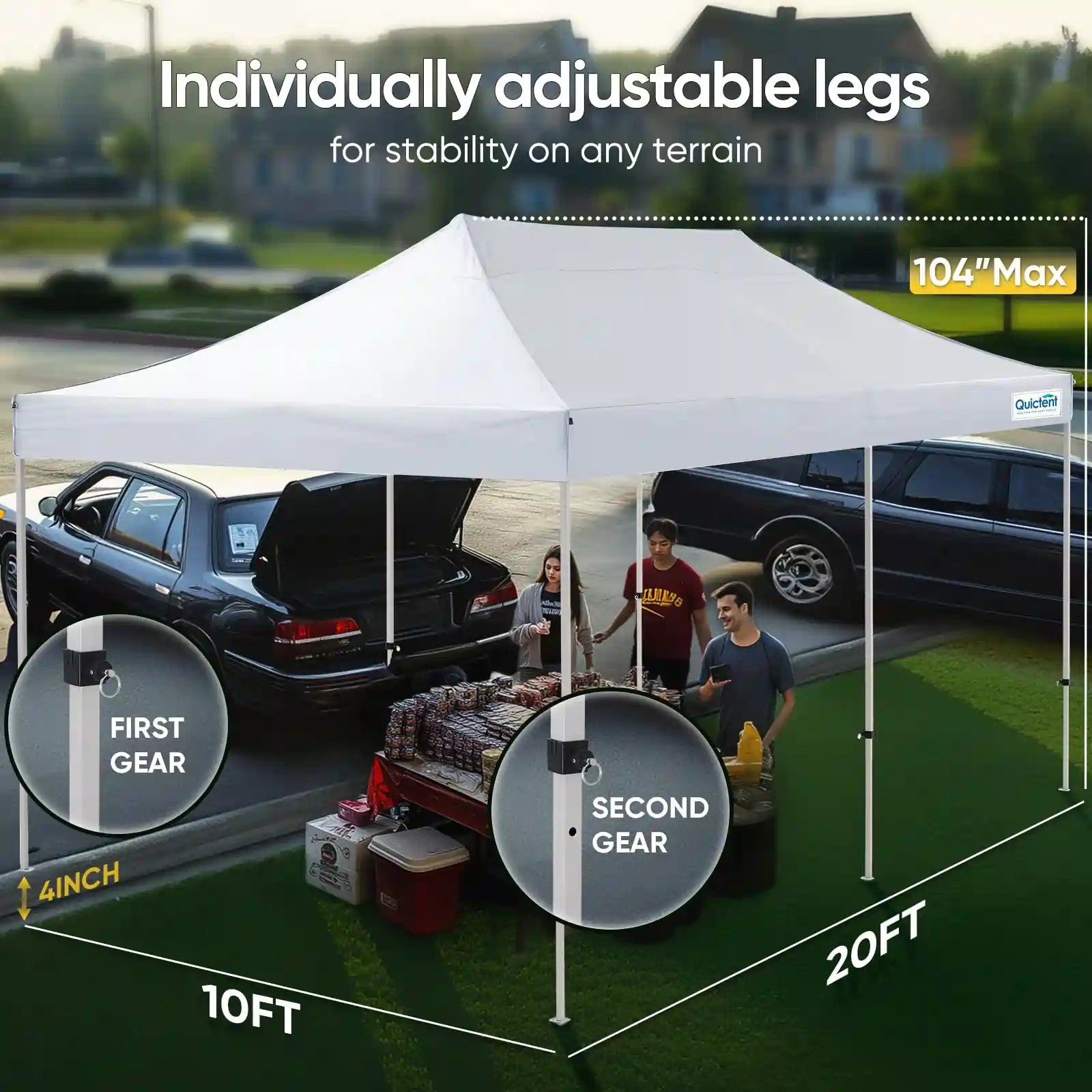 Individually adjustable legs for stability#style_10x20 No Sidewall-White