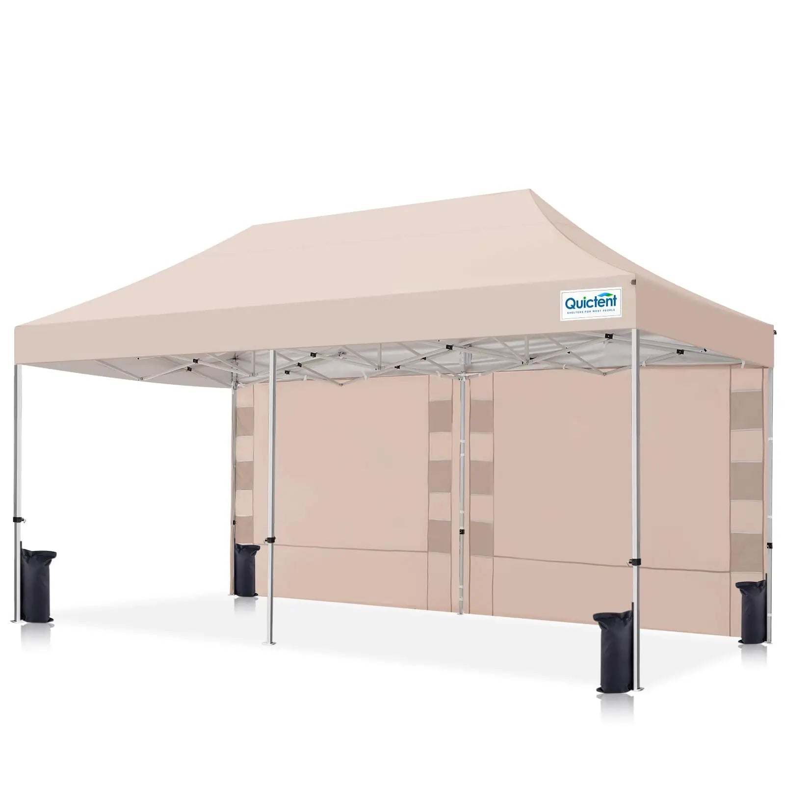 Quictent 10'x20' Pop up Canopy With One Sidewall Beige#style_10x20 With 1 Sidewall-Beige