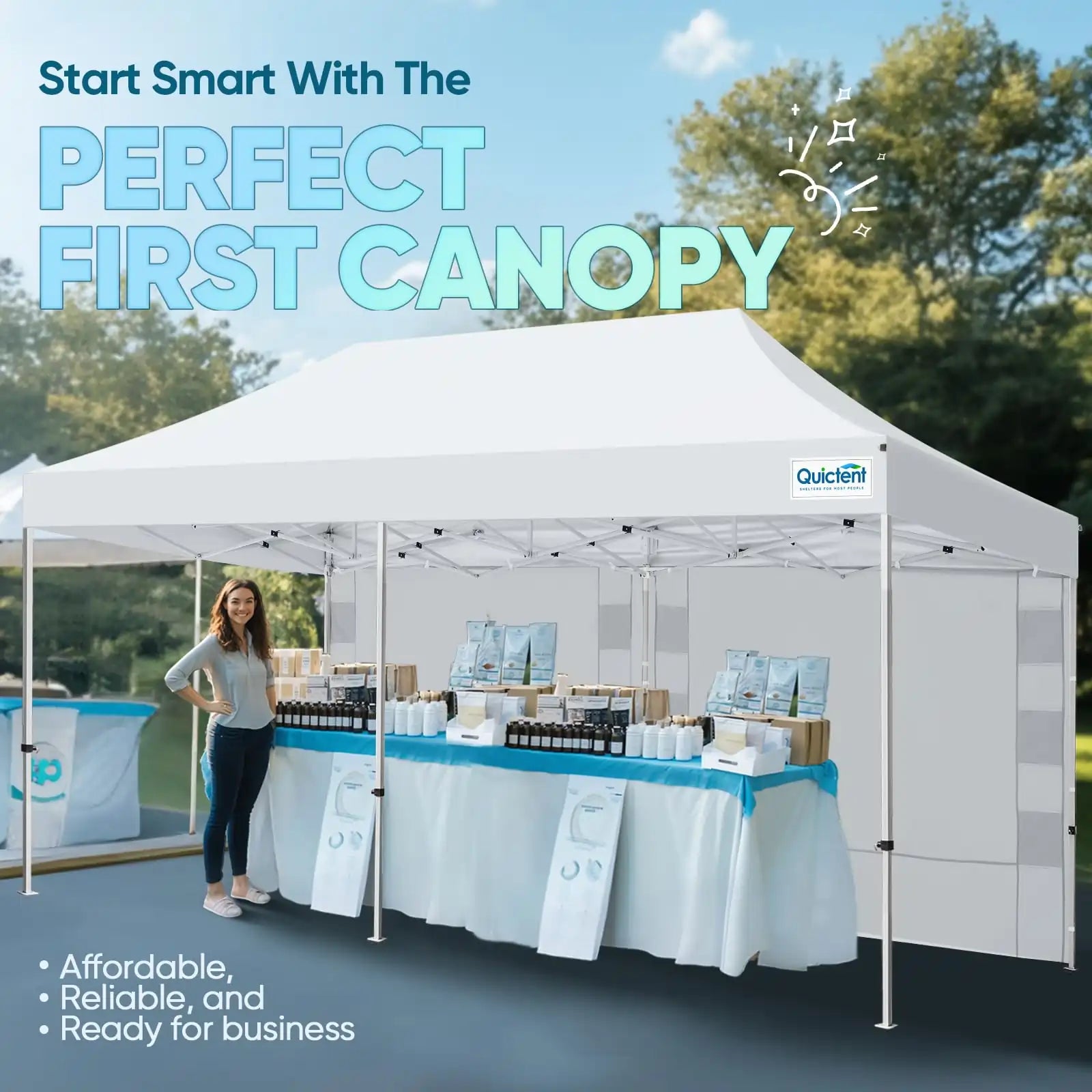 Ideal for events, craft fairs, vendor booths, parties, camping, beach outings, and more#style_10x20 With 1 Sidewall-White