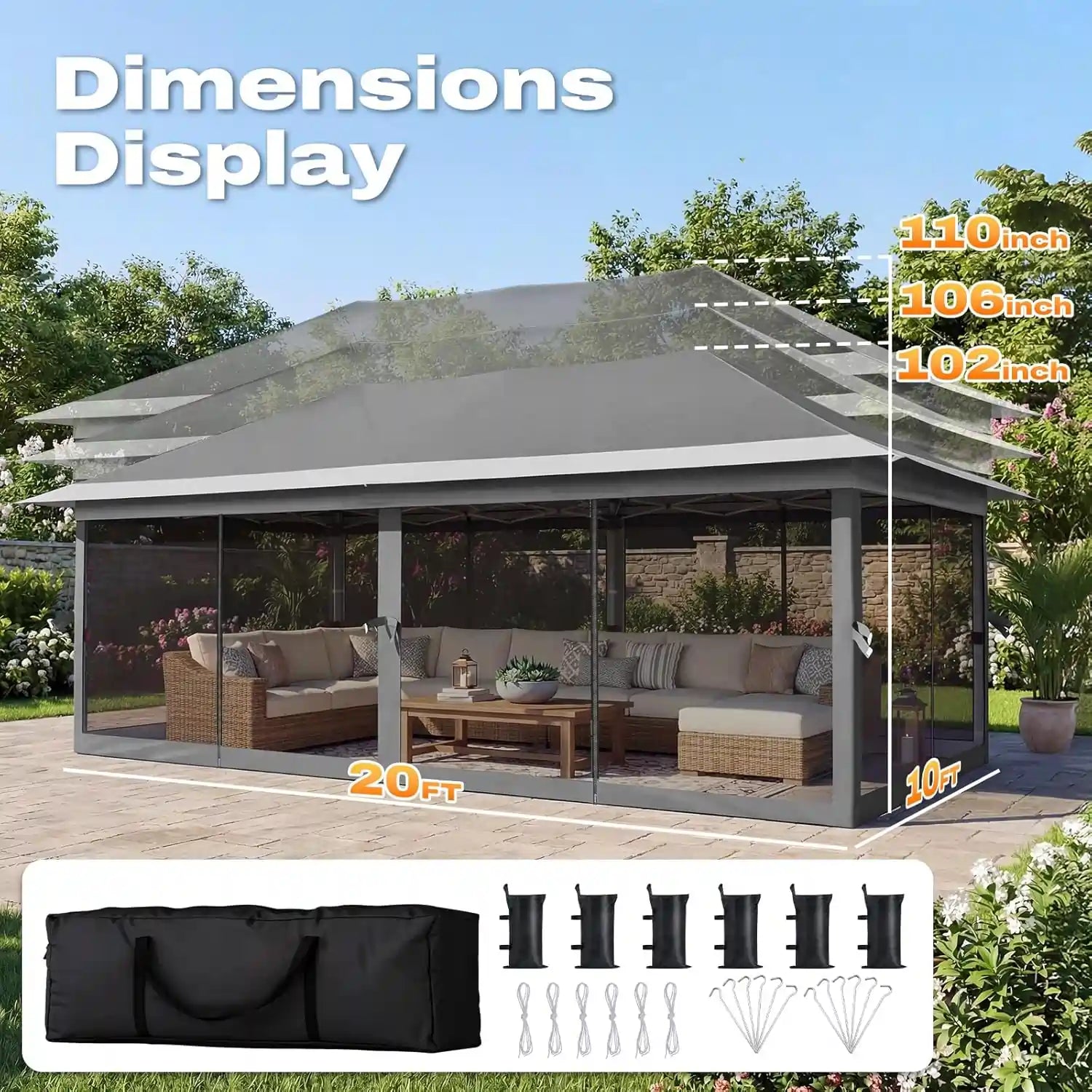 10'x20' Pop up Gazebo Canopy Tent Size#color_Gray