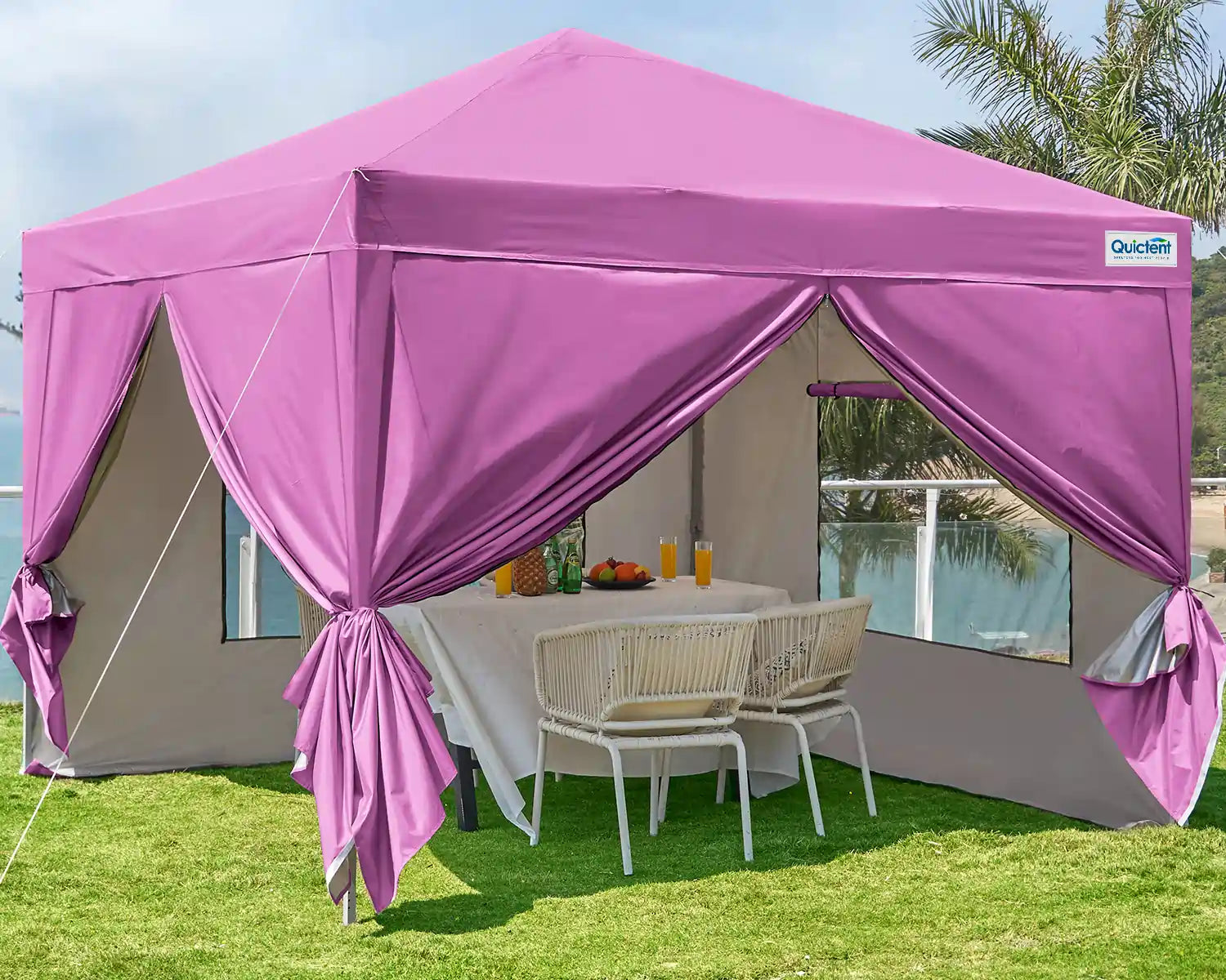 Pink Privacy 10' x 10' Pop Up Canopy with Sides#color_pink