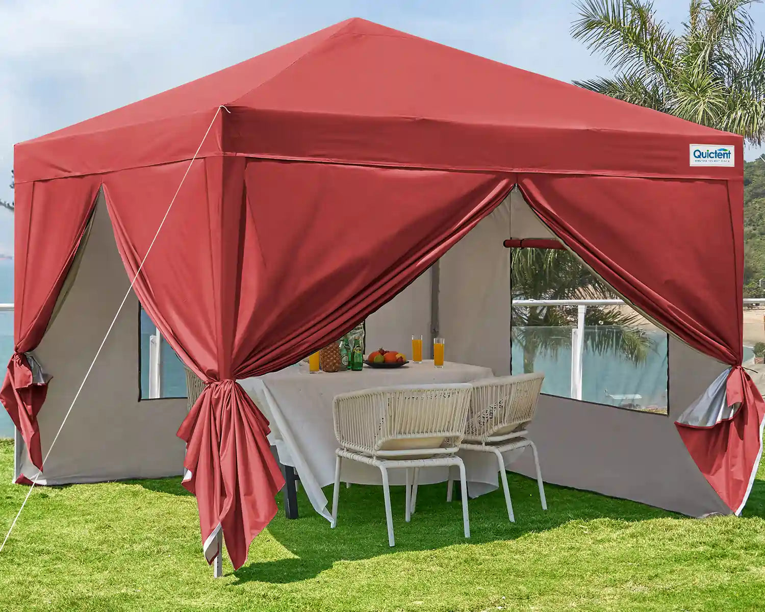 Privacy 10' x 10' Pop Up Canopy with Sides#color_wine red