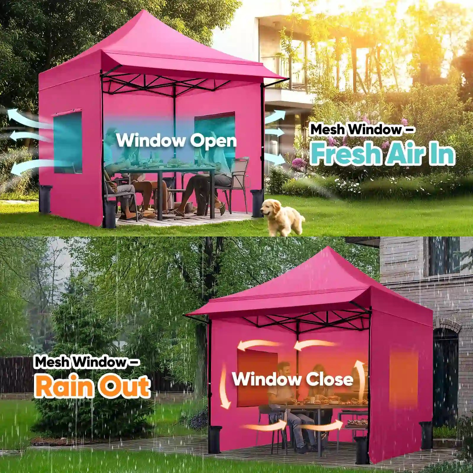 Mesh Window Closed for Privacy and rain out#style_10x10 With Awning-Pink