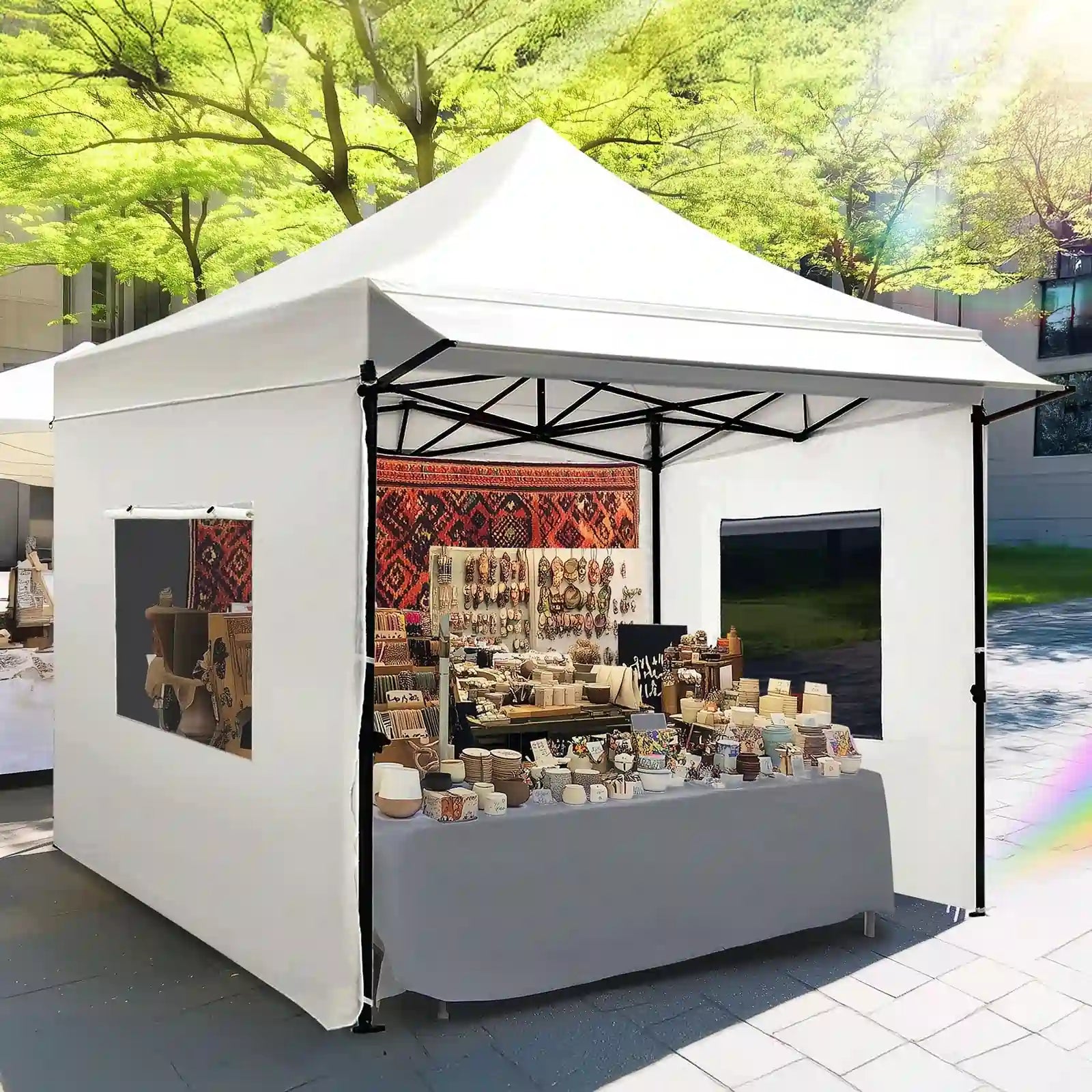 Canopy Tent with Sidewalls#style_10x10 With Awning-White