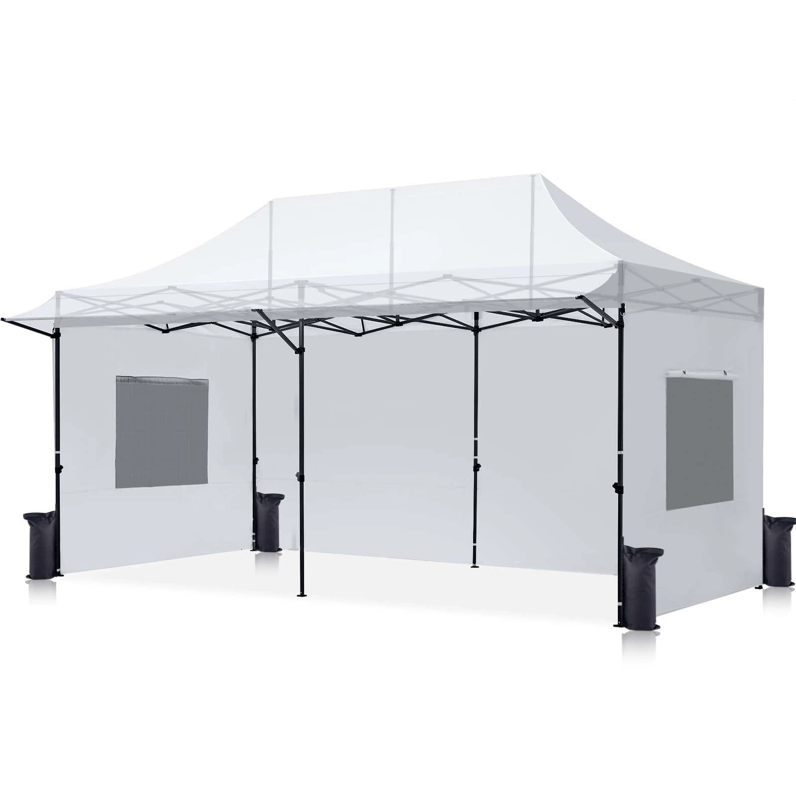 Quictent 10'x20' Heavy Duty Pop up Canopy White with Awning#style_10x20 With Awning-White