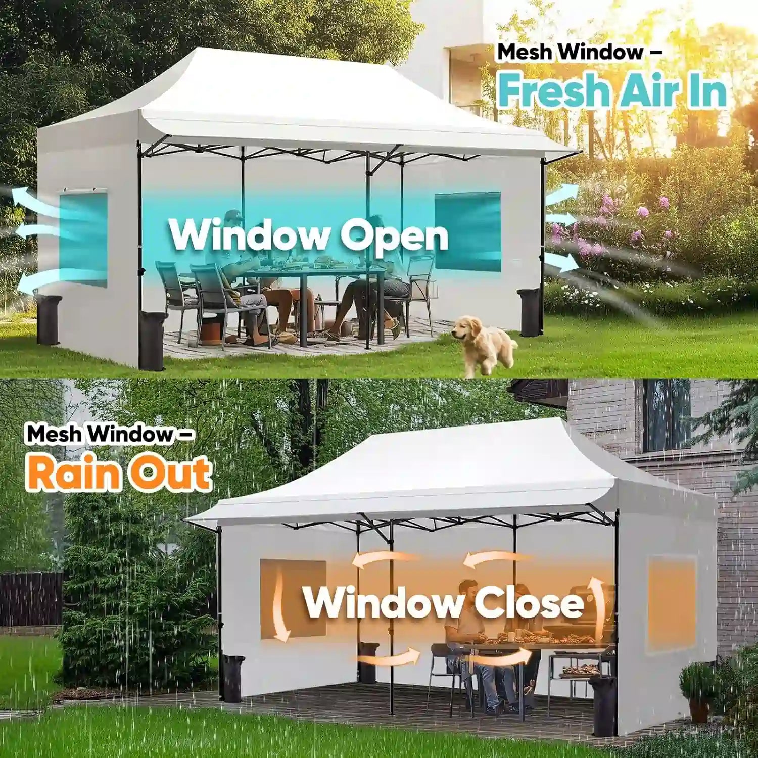 set up the sidewalls and awning according to your needs#style_10x20 With Awning-White