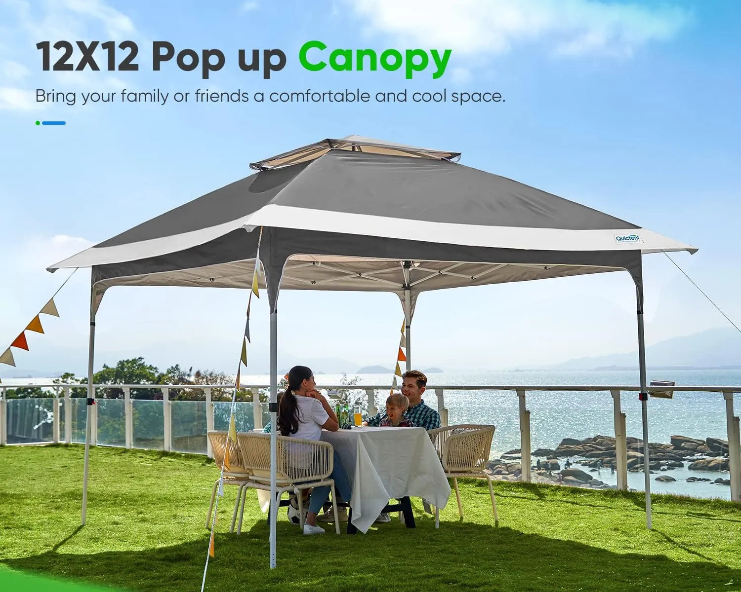 12x12 Pop up Canopy with Air Vent Instant Shelter Straight Legs