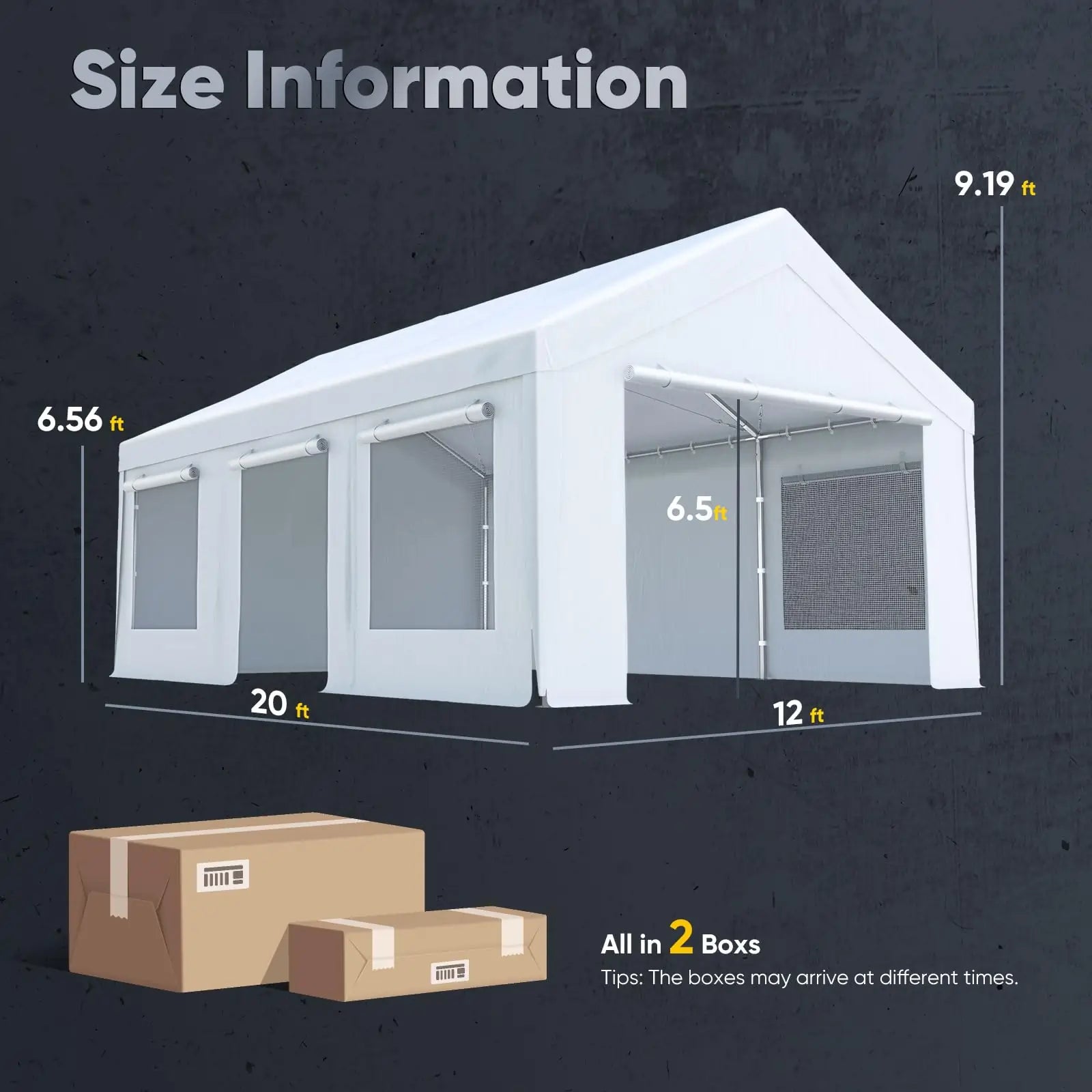 12x20 ft Carport Size#color_12'x20'-White