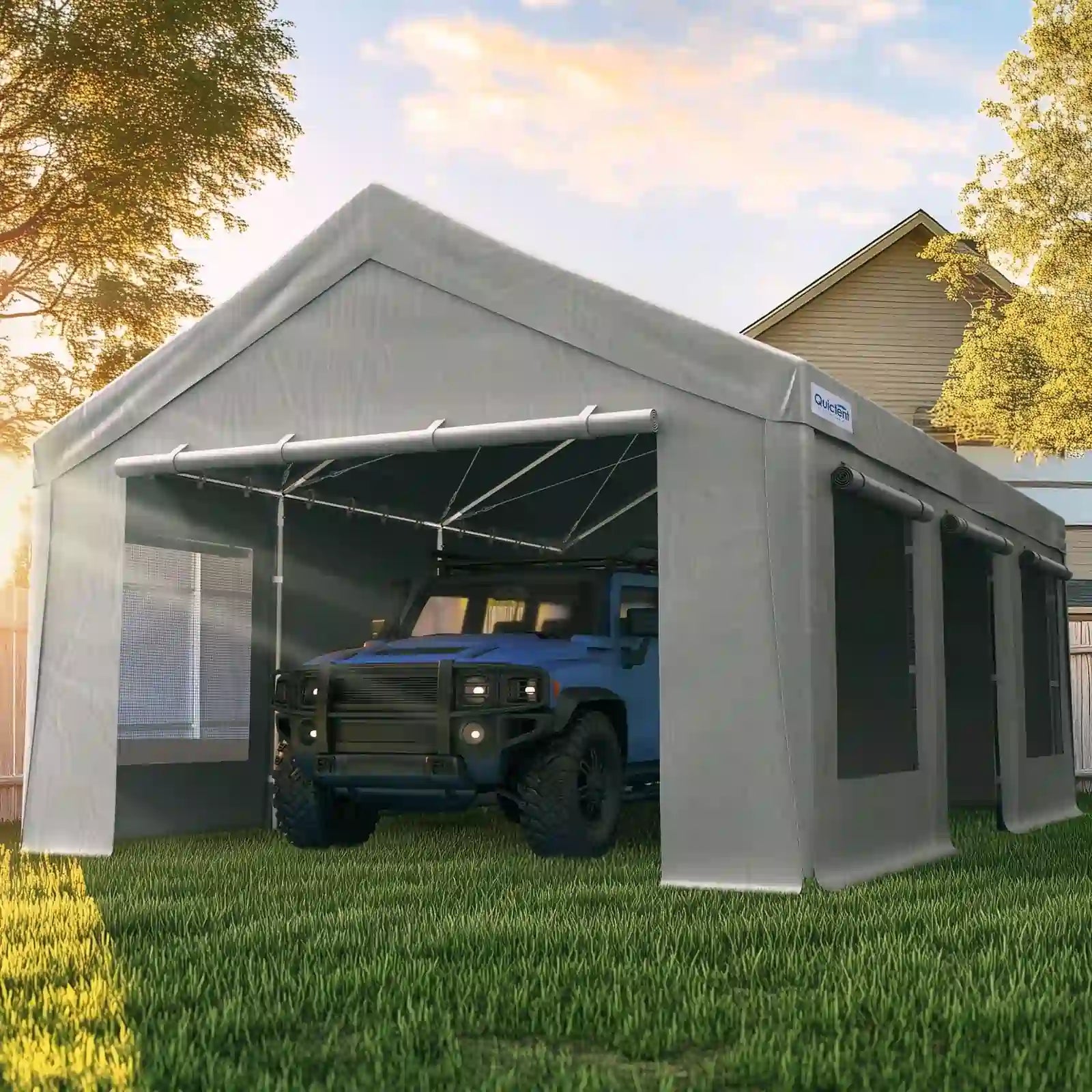 Heavy Duty 12x20ft Carport Ventilated Windows#color_12'x20'-Gray