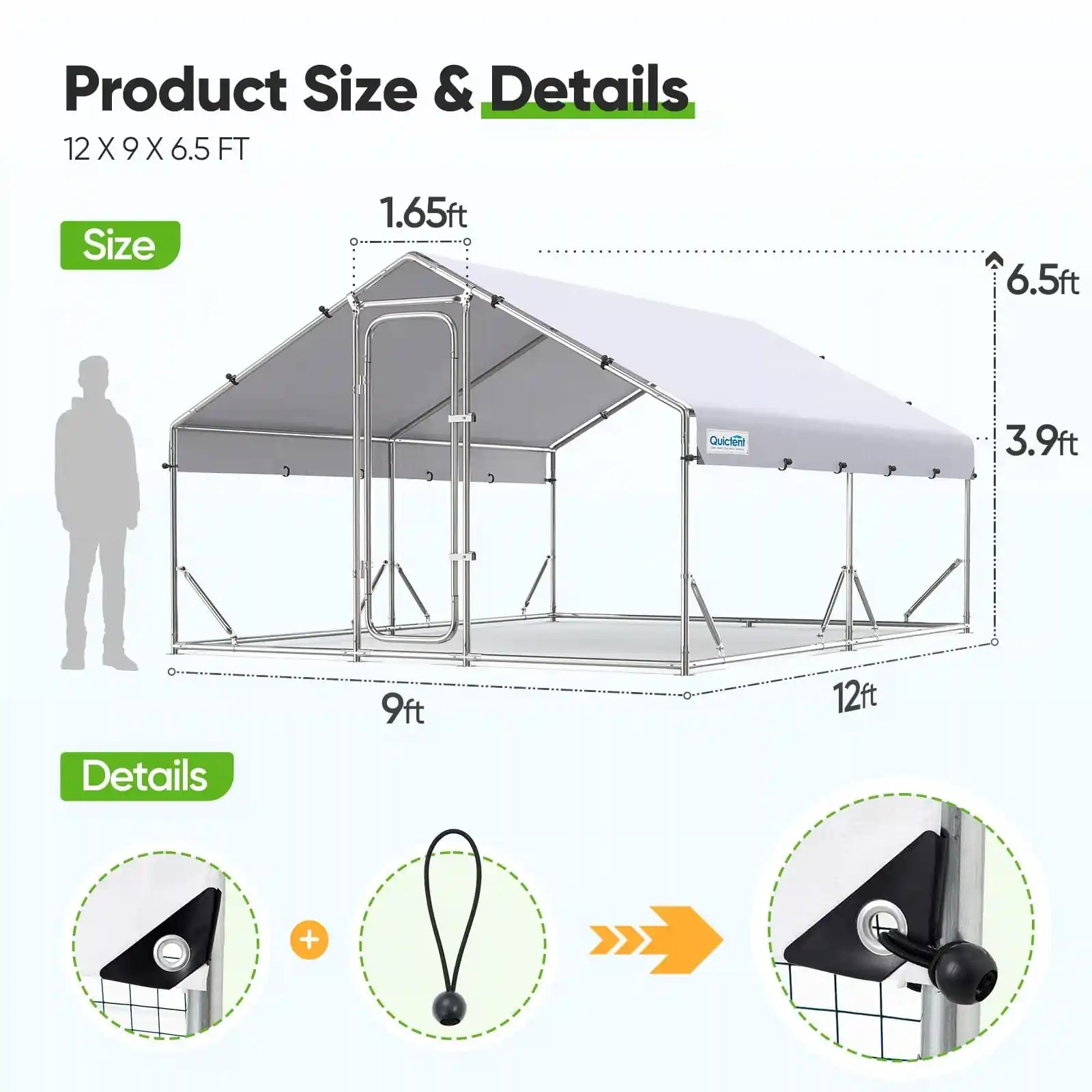 Metal Chicken Coop for 20+ Poultry Size#size_12x9FT Regular
