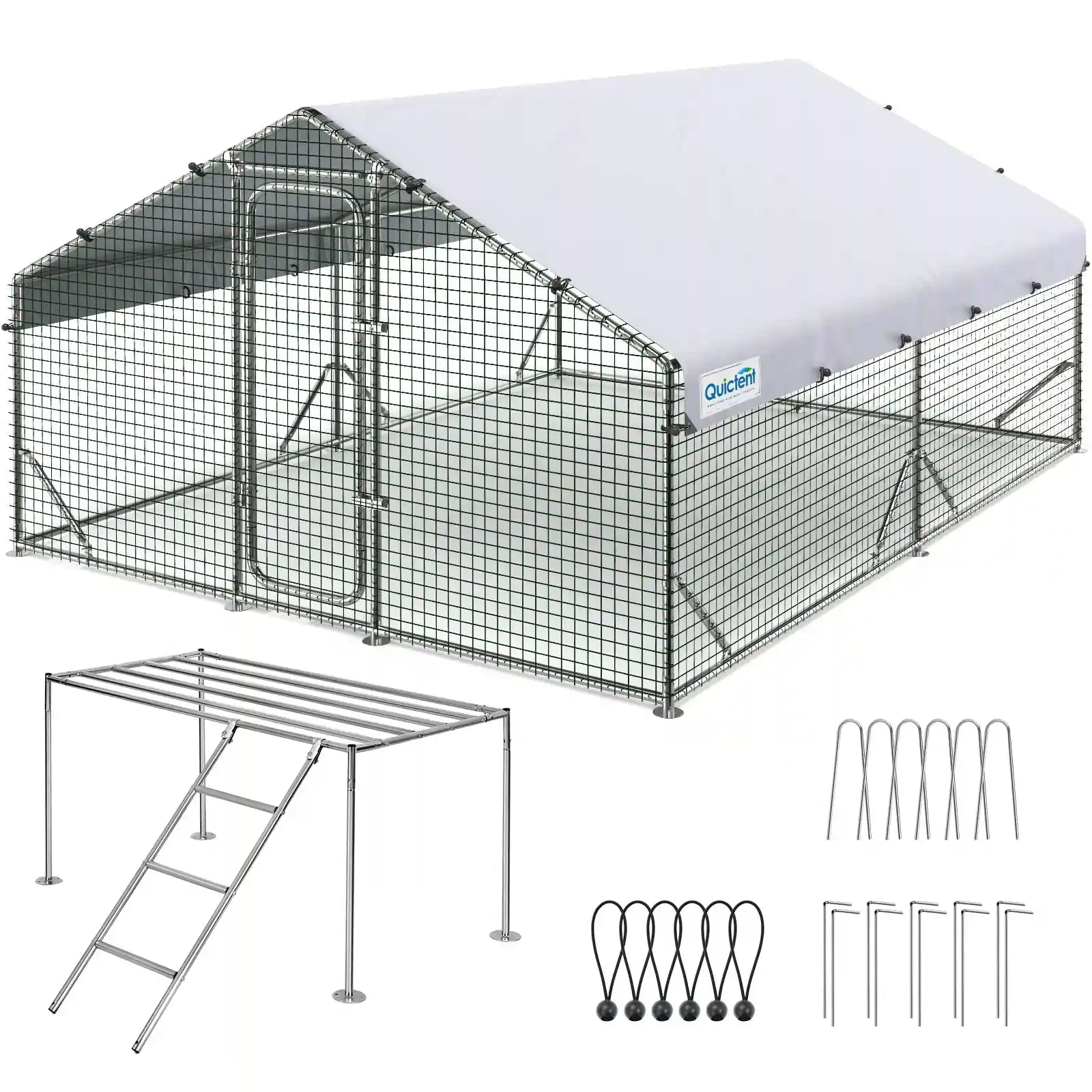 Quictent Large Metal Chicken Coop Run 12x9x6.6FT#size_12x9FT with ladder
