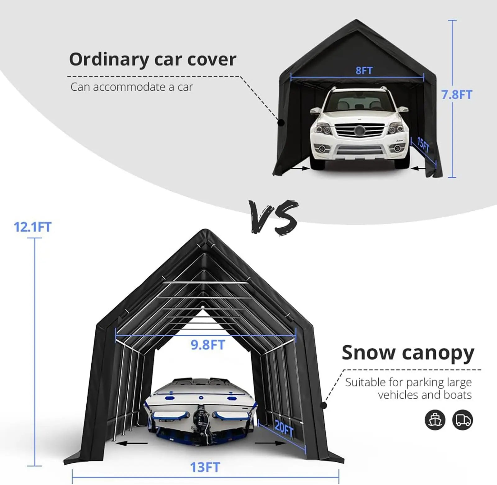 Outdoor Car Canopy Boat Shelter with Reinforced Ground Bars