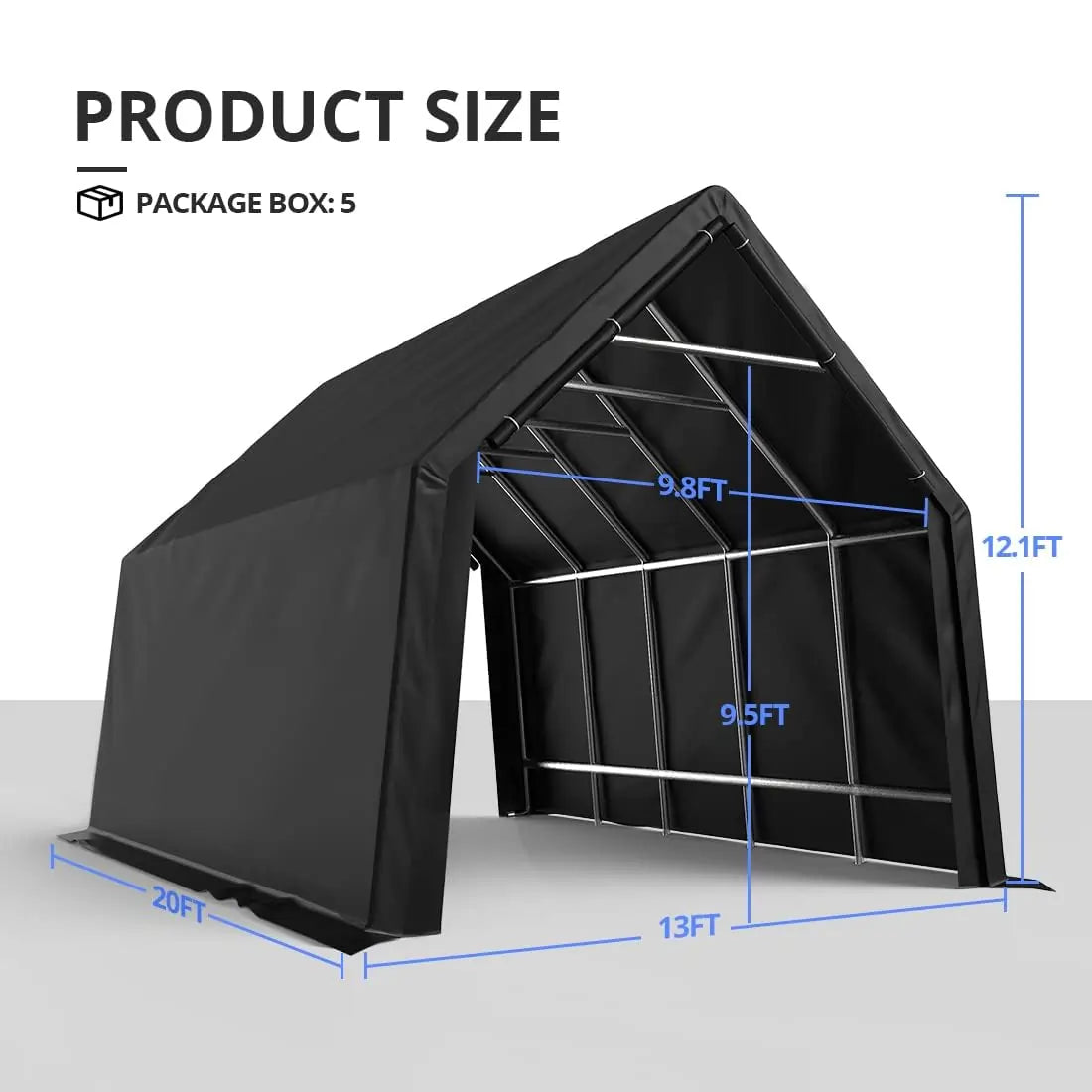 KING BIRD 13' x 20' x 12' Dark Gray Portable Shed Size