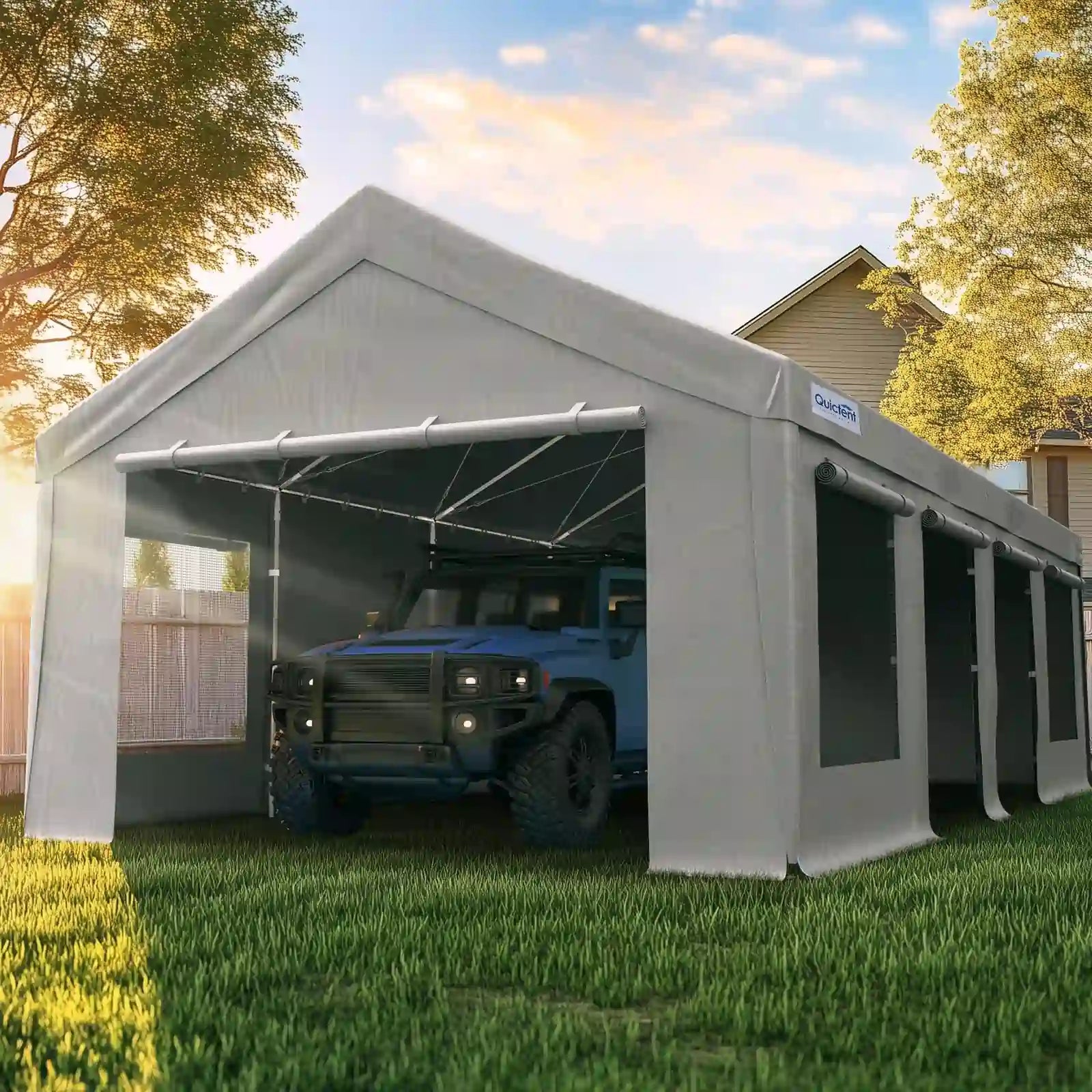 Gray Quictent Heavy Duty 13x25ft Carport#color_13'x25'-Gray