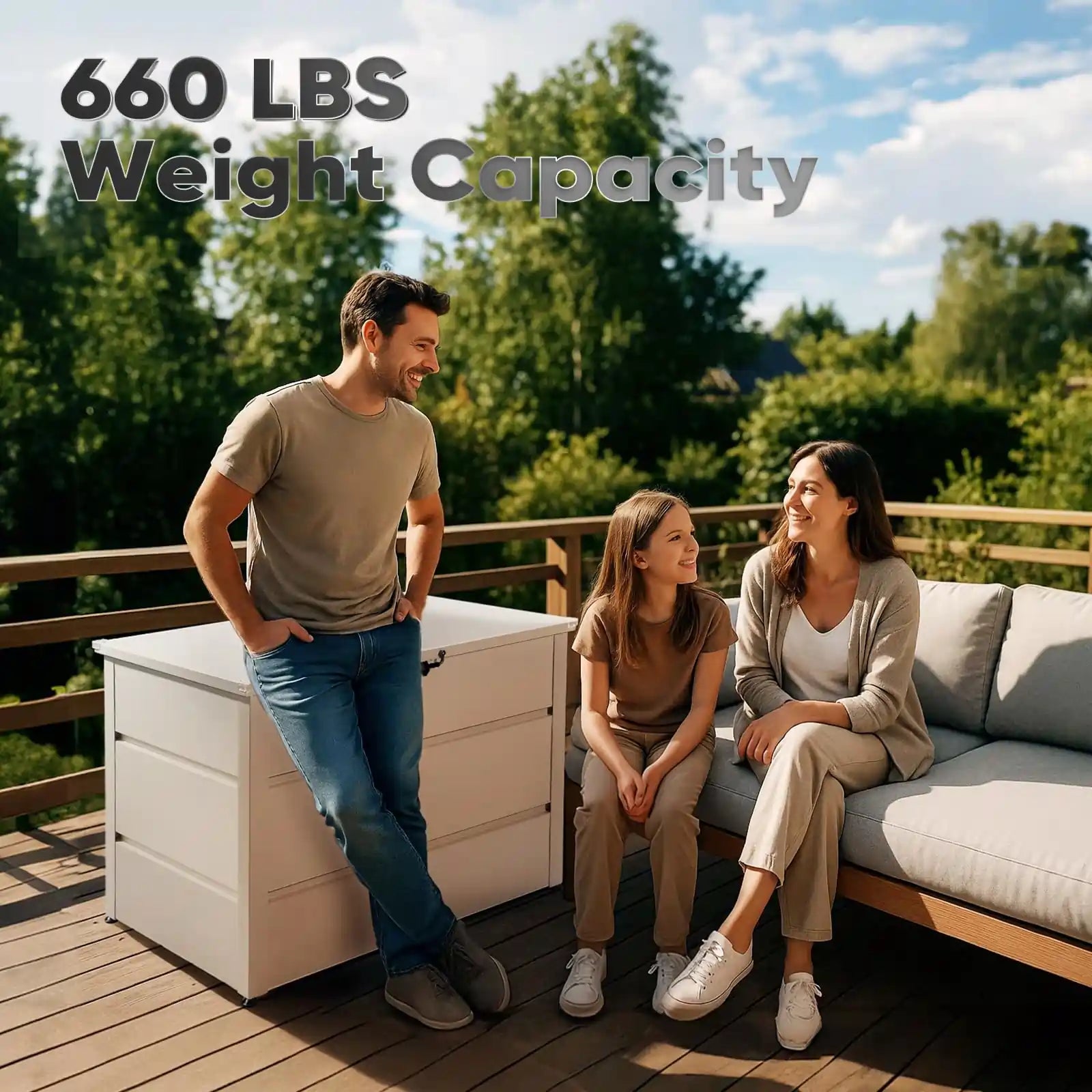 a patio set with a 660lbs storage box#color_white