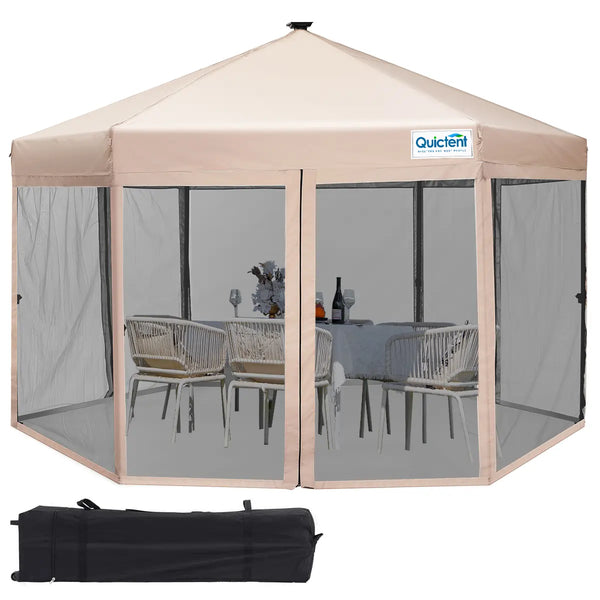 Quictent 13x13 Pop up Canopy with Netting and Lights, Screen House