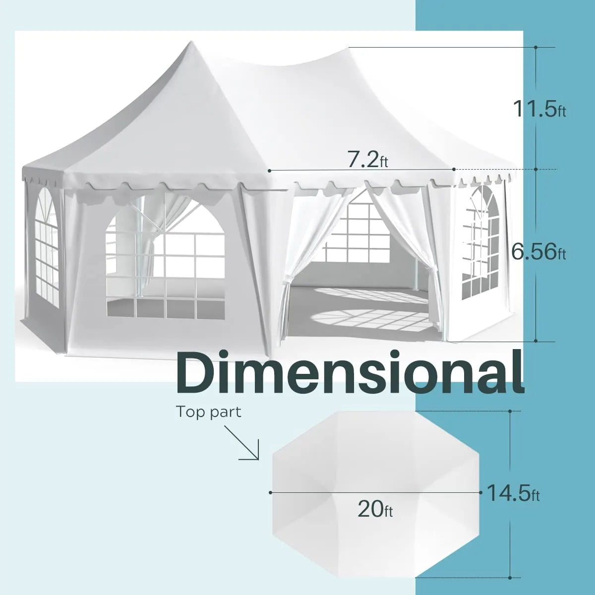 20' x 14.5' Octagonal Party Tent Size