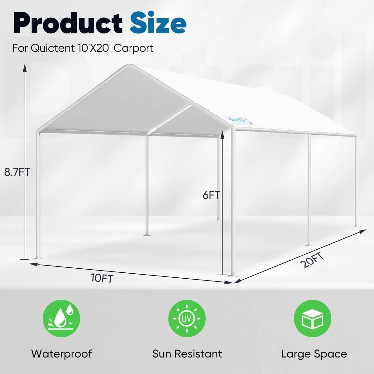 Quictent 10x20 ft carport size#color_white