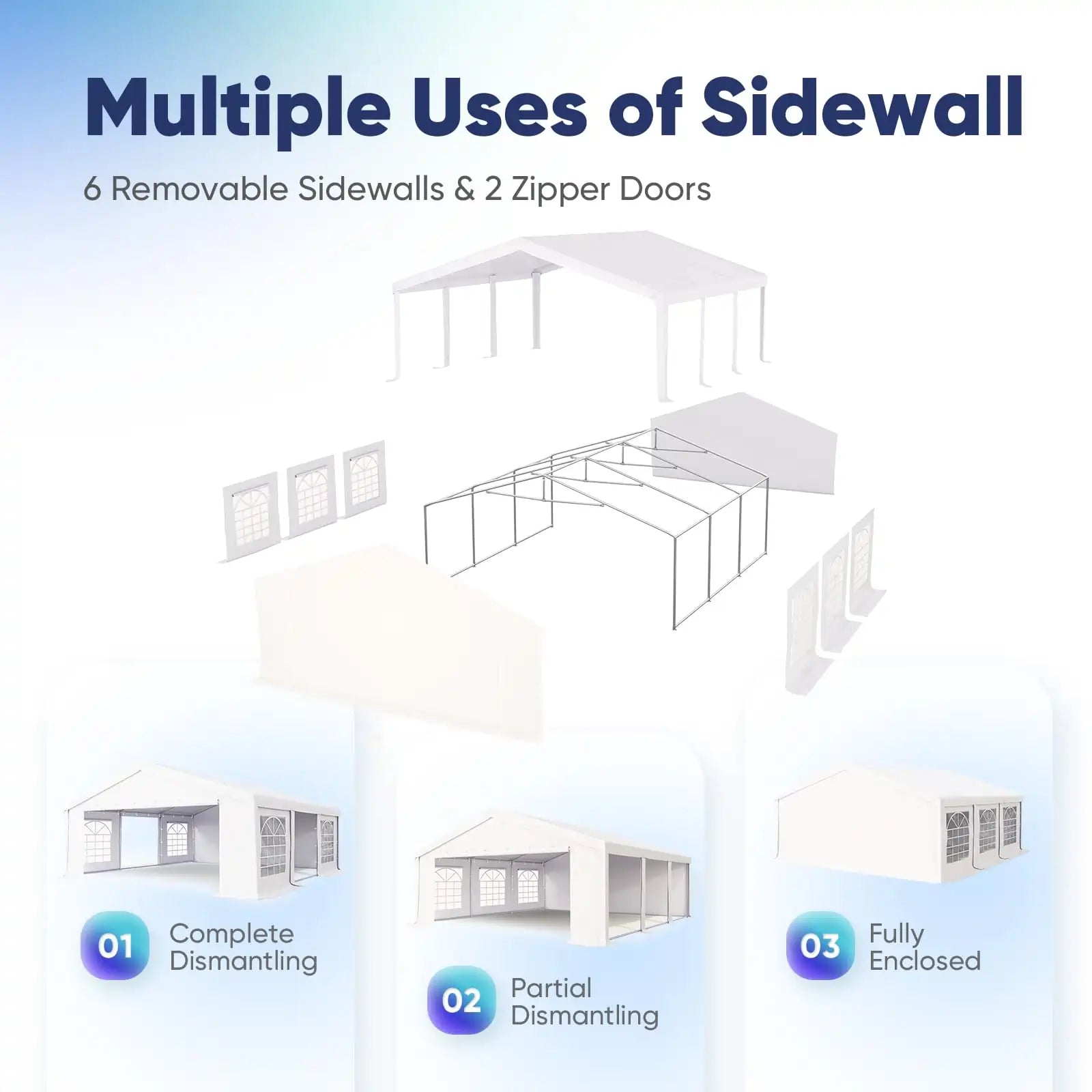 6 removable sidewalls and 2 zipper doors#style_fire-resistant