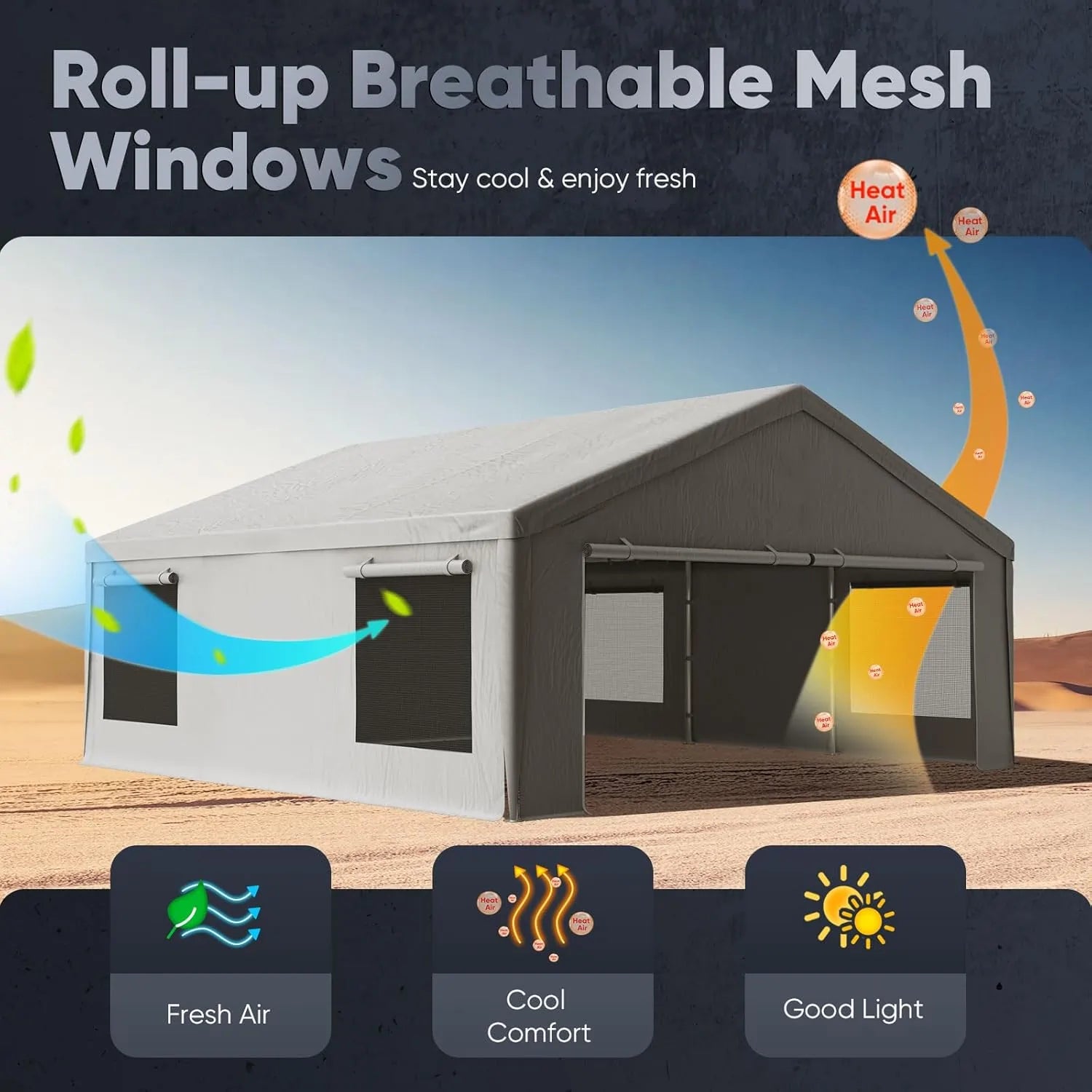 Ventilated Mesh Windows#color_20'x20'-Gray w/Steel Cables