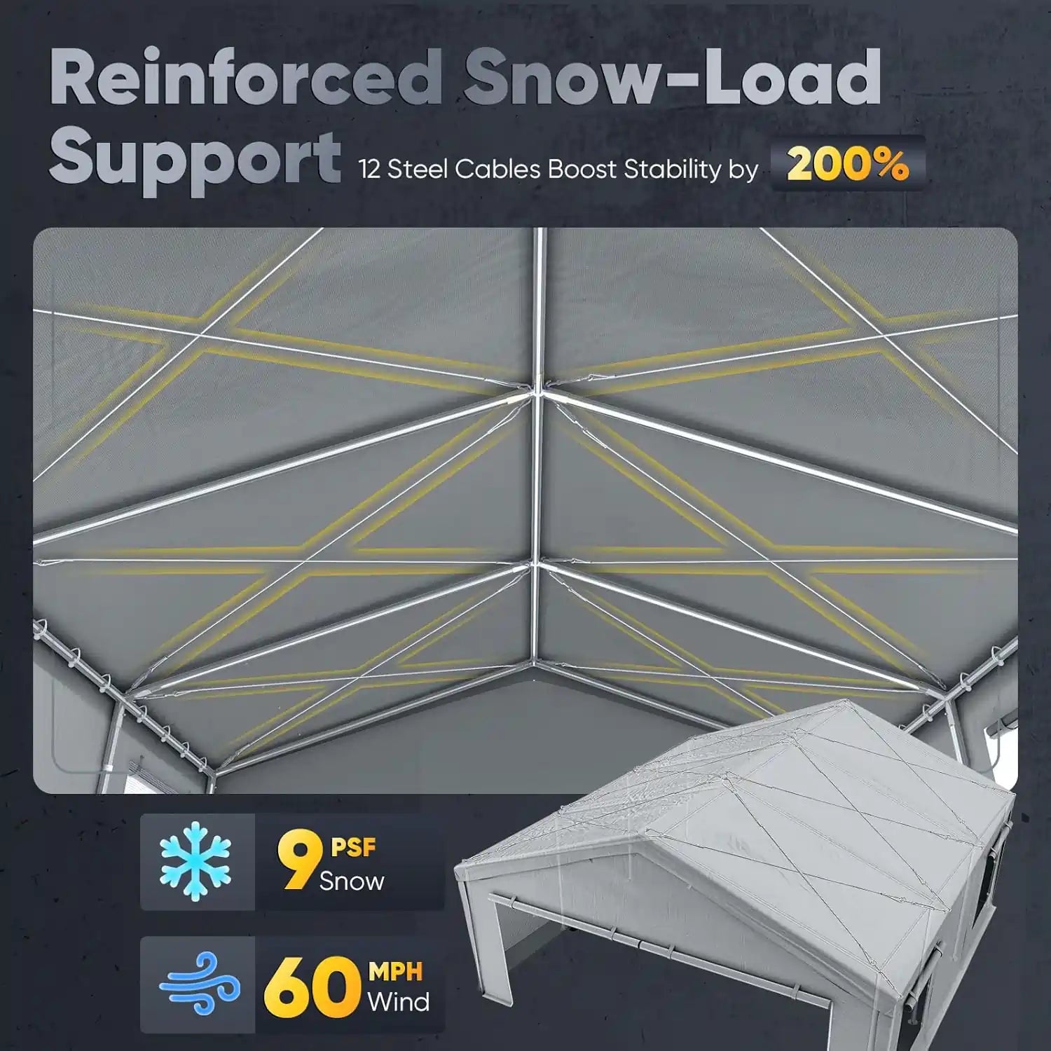 Built with 12 cross-steel cables #color_20'x20'-Gray w/Steel Cables