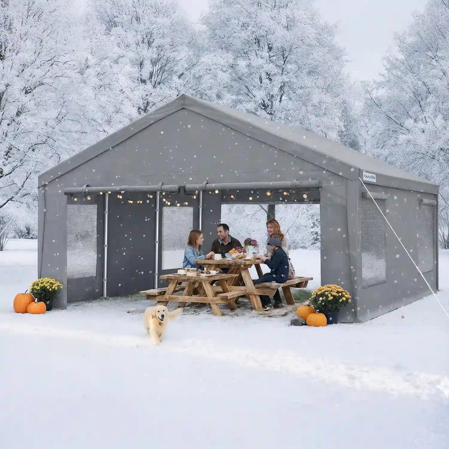 Gray 20x20 ft Heavy Duty 2 Car Carport#color_20'x20'-Gray w/Steel Cables