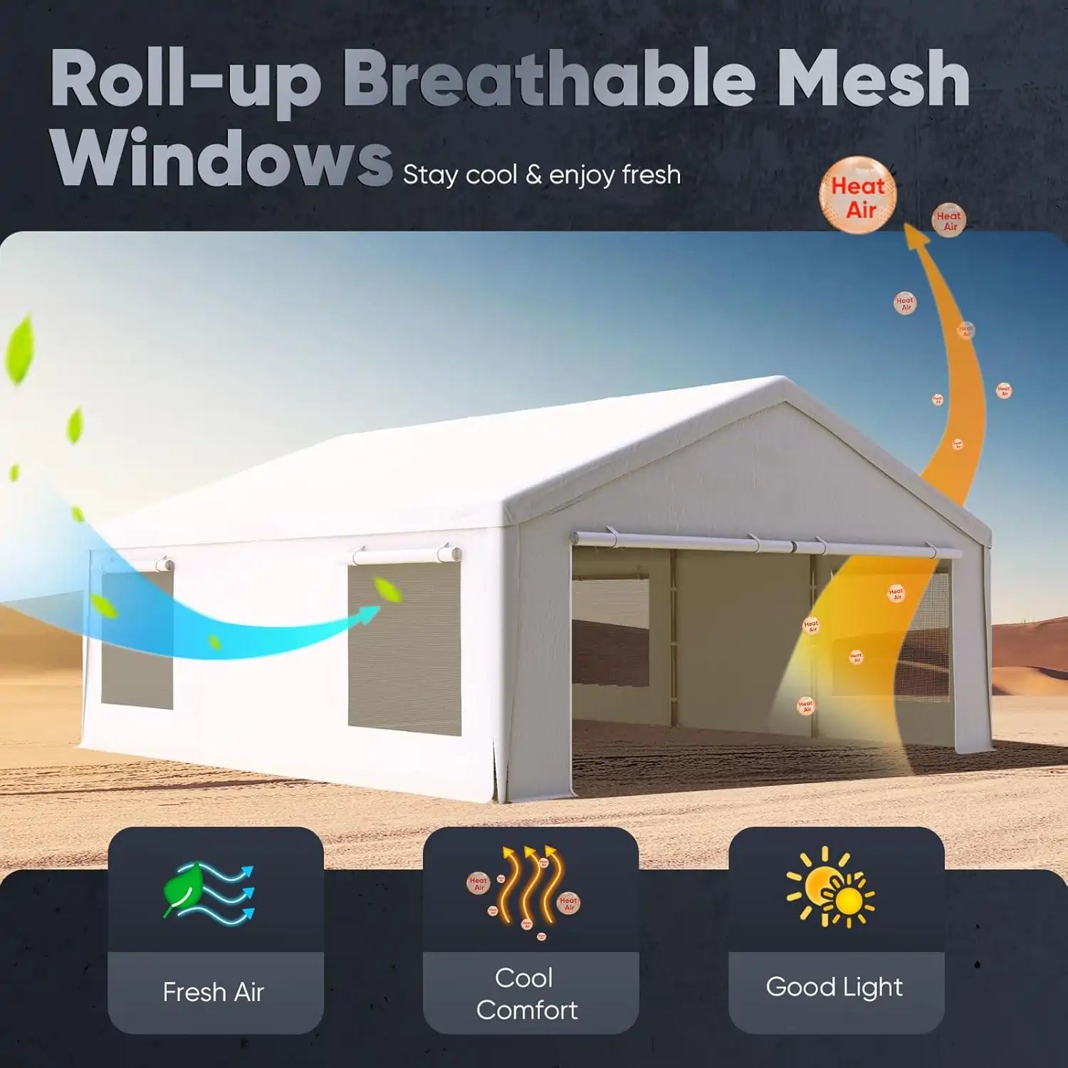 Ventilated Windows#color_20'x20'-White w/Steel Cables