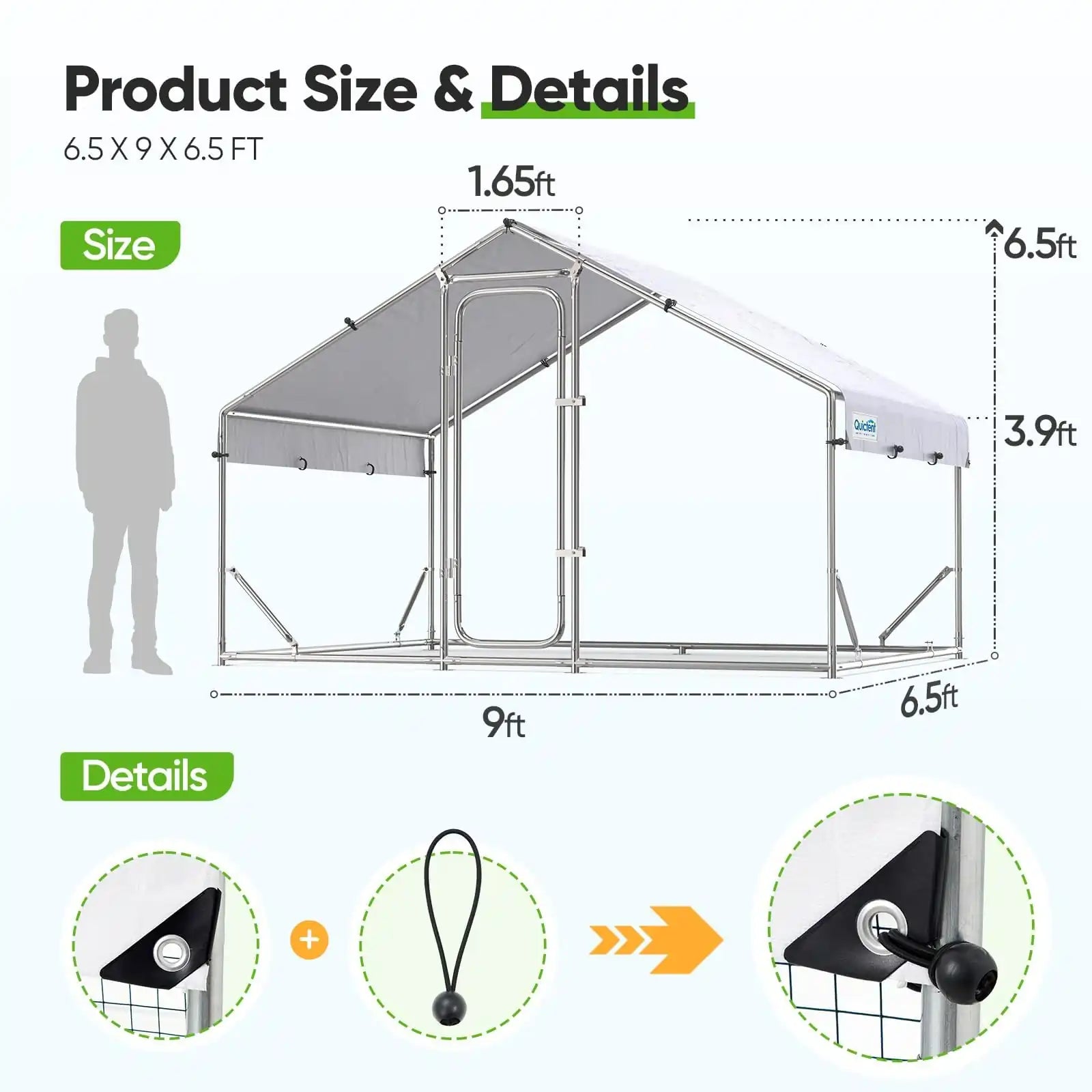 Metal Chicken Coop Run for 10+ Poultry 6.5x9x6.5FT Size#size_6.5x9FT Regular