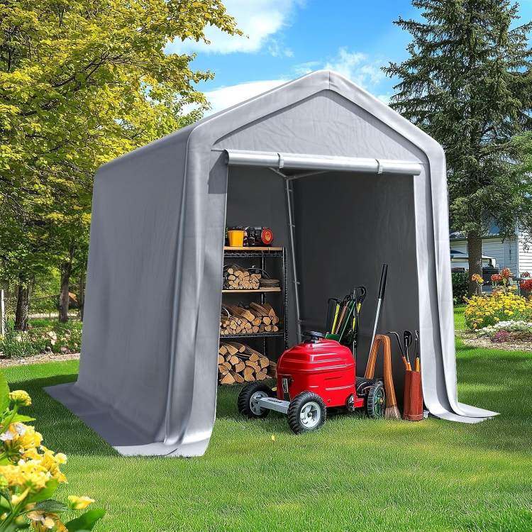 6' x 8' Portable Garage Outdoor Storage Shed Silver Gray