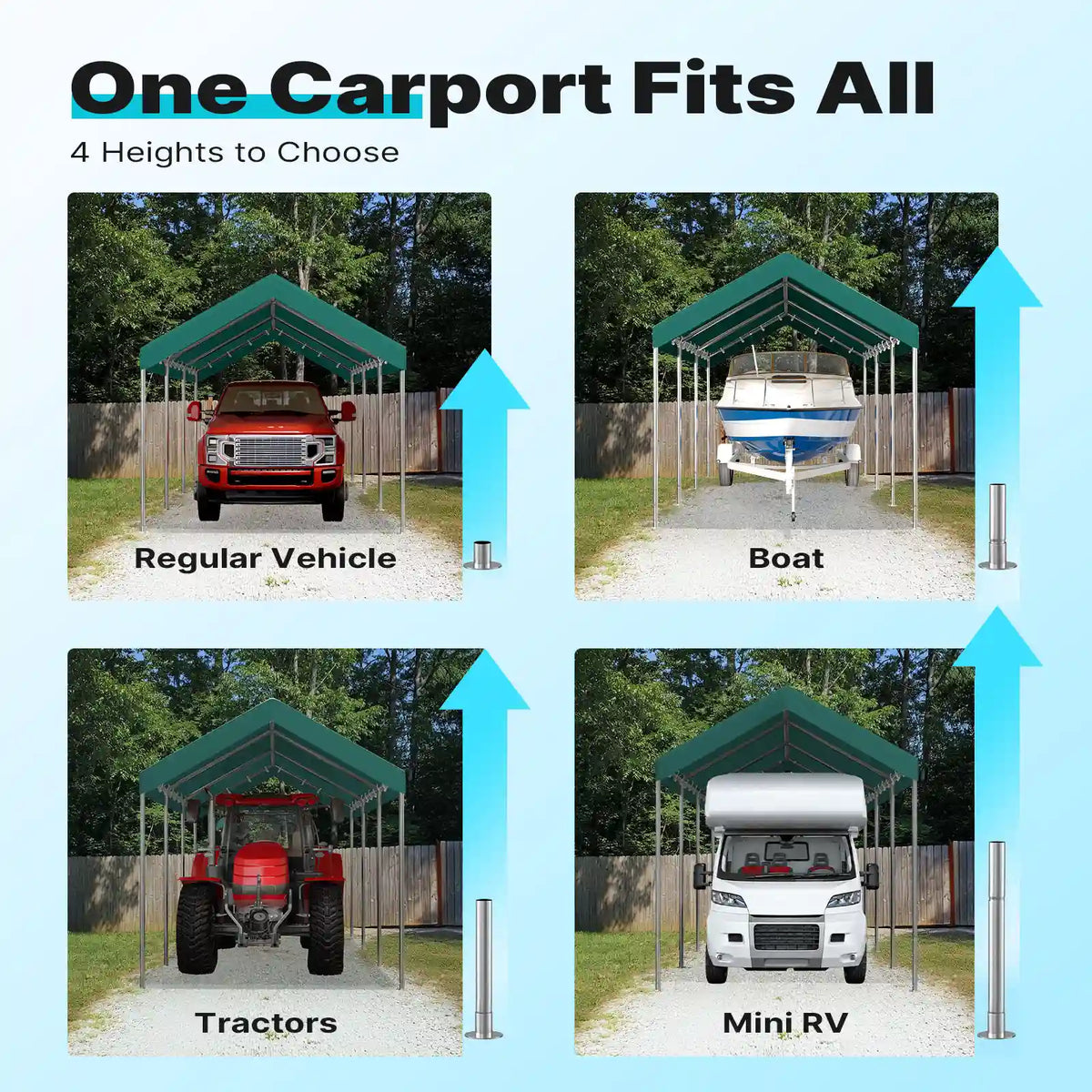 4 Adjustable Heights#style_green-10'x20'