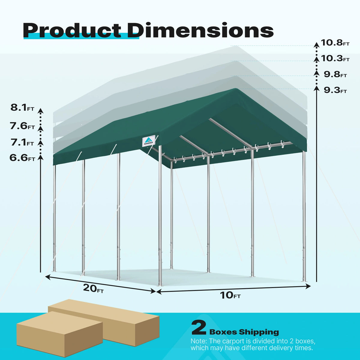 Adjustable Height from 9.5 ft to 11 ft#style_green-10'x20'