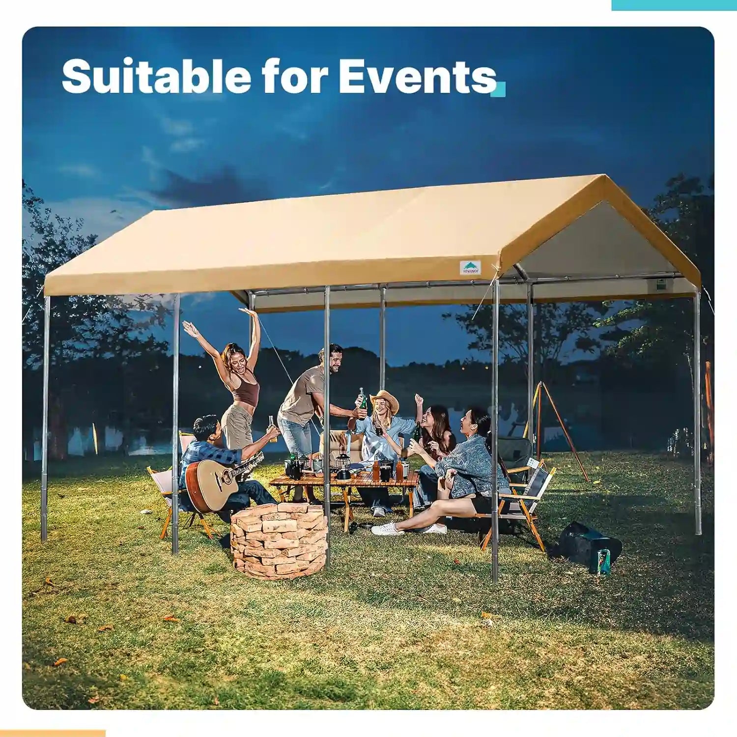 Potable Car Canopy#color_beige-10'x20'